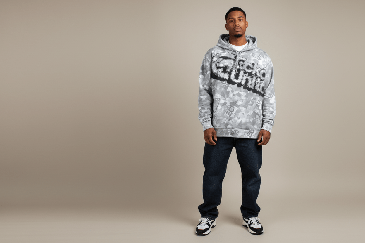 Ecko Unlimited All Over Graphic Pullover Hoodie - ThriftedThreads.com