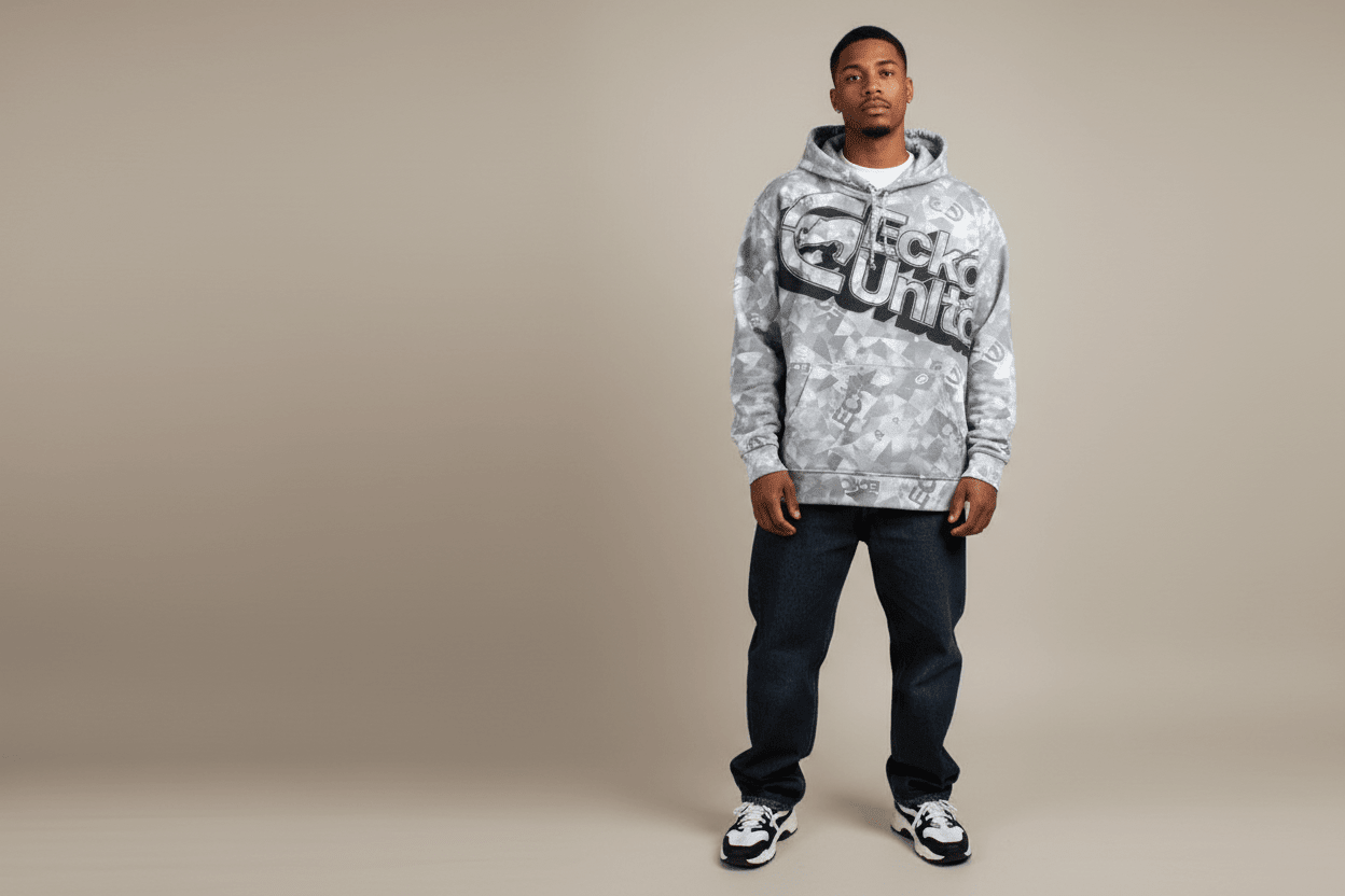 Ecko Unlimited All Over Graphic Pullover Hoodie - Jackets - Thrifted Threads