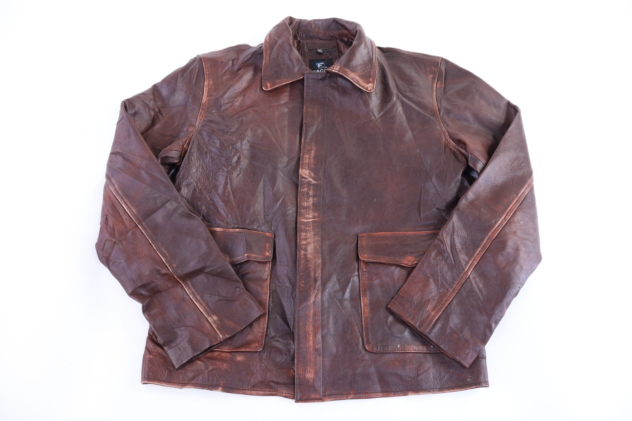 Facon Brown Full Zip Leather Jacket - Jacket - Thrifted Threads