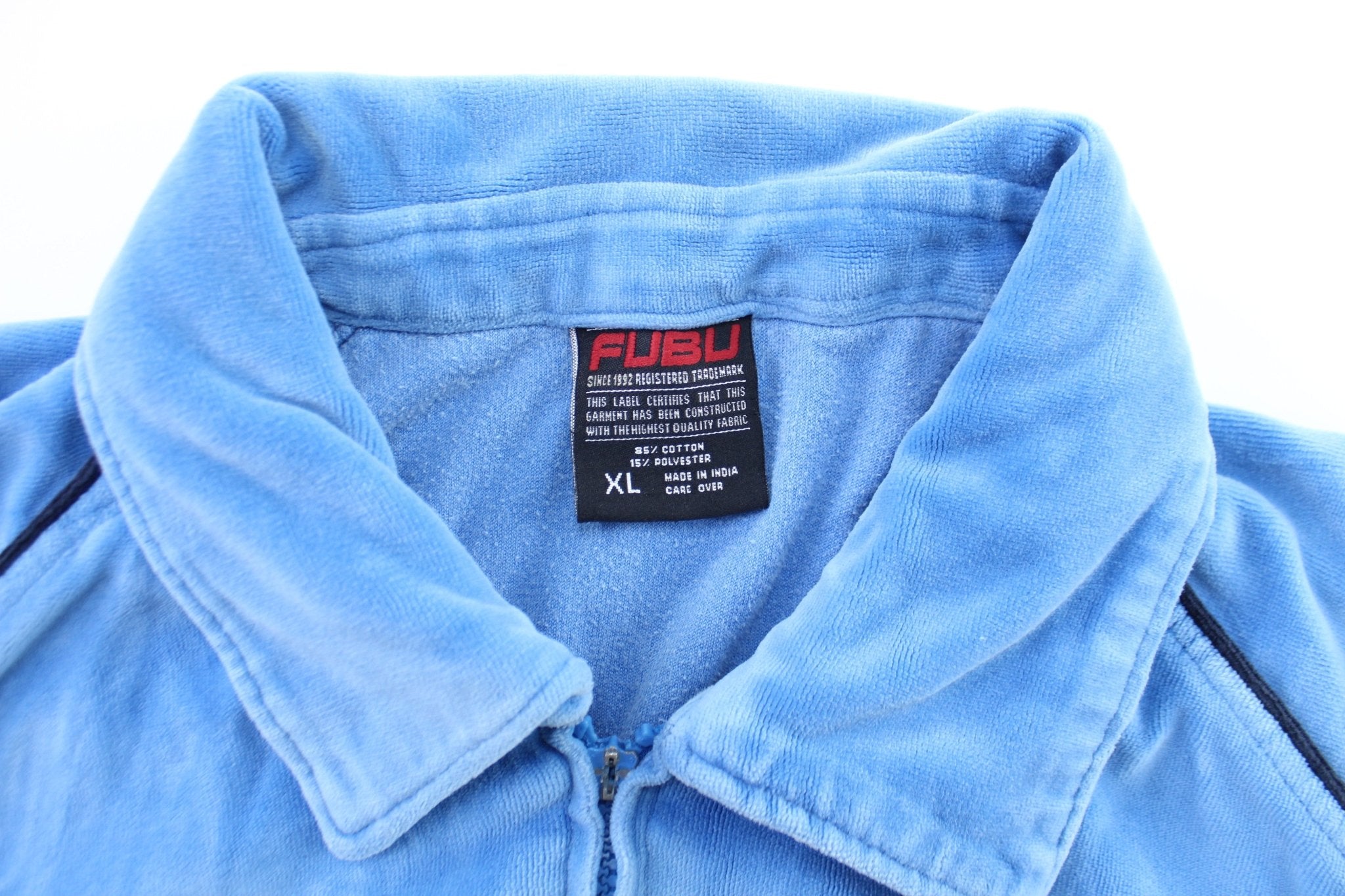 Fubu Embroidered Logo Blue & Black Zip Up Jacket - ThriftedThreads.com