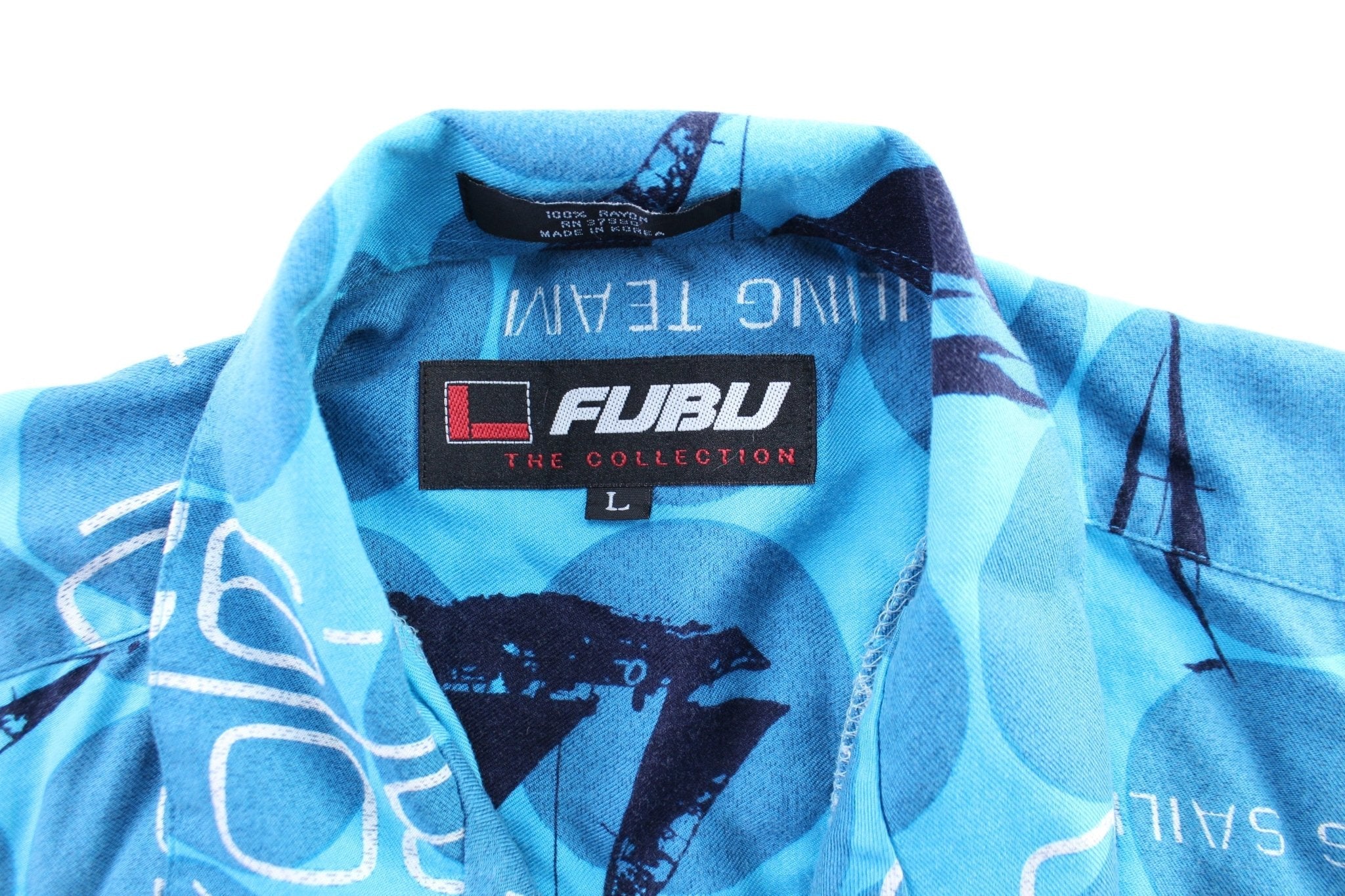 FUBU The Collection Embroidered Rayon Button Down - ThriftedThreads.com