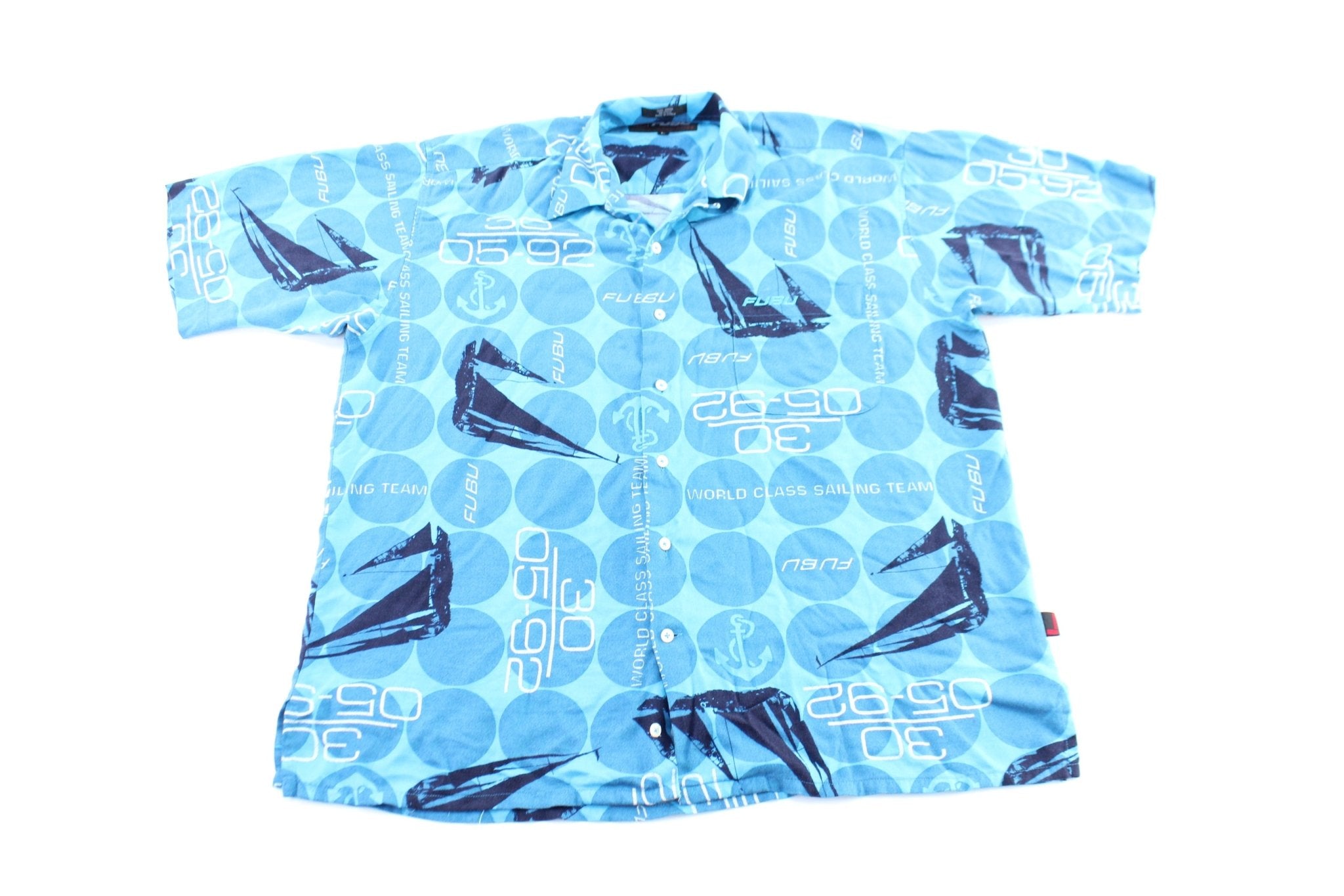 FUBU The Collection Embroidered Rayon Button Down - ThriftedThreads.com