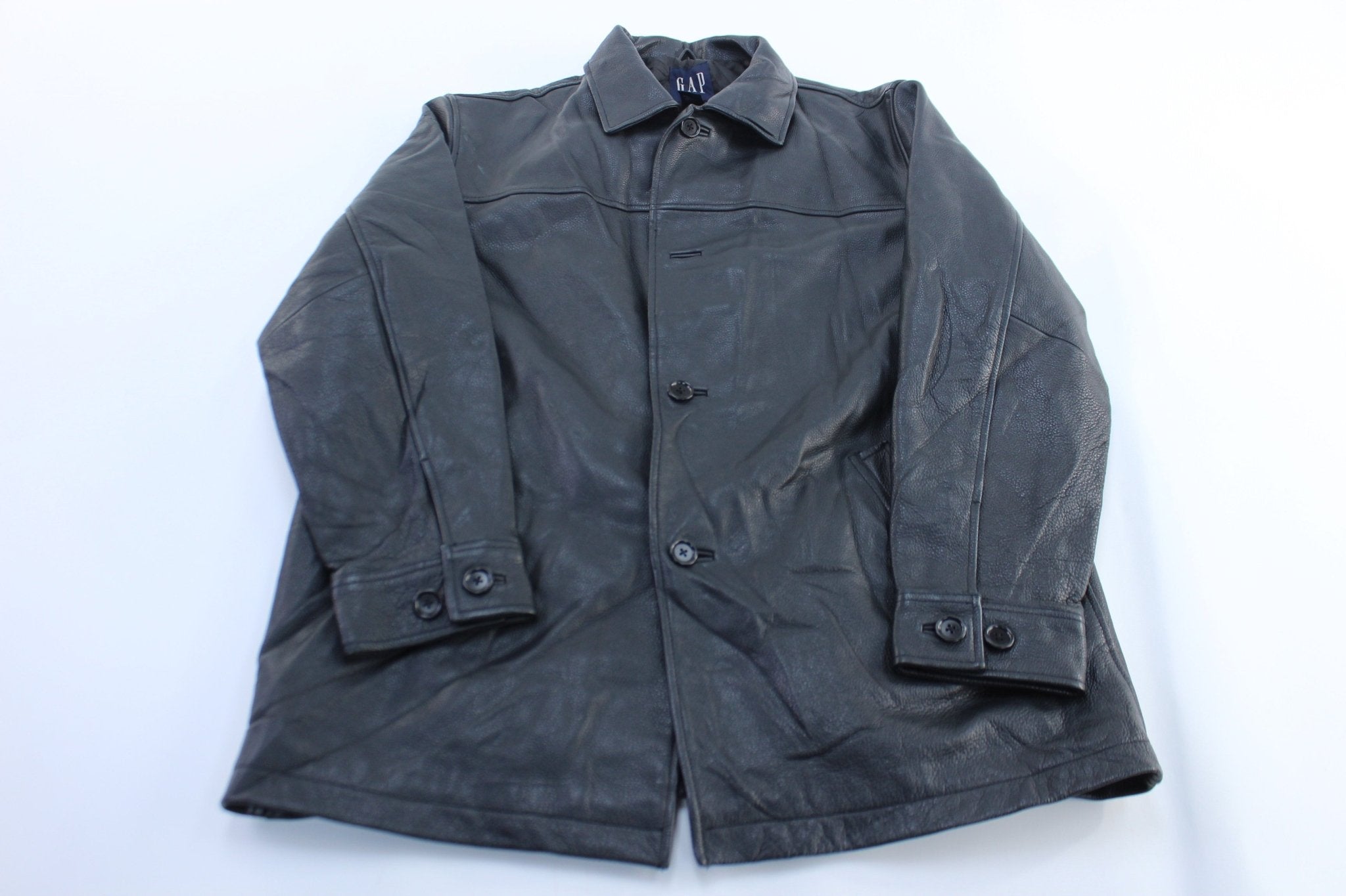 Gap Black Leather Coat - ThriftedThreads.com