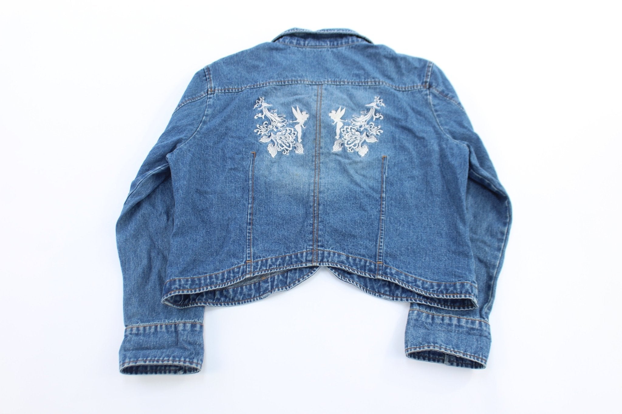 Girls Disney Store Embroidered Tinker Bell Denim Jacket - ThriftedThreads.com