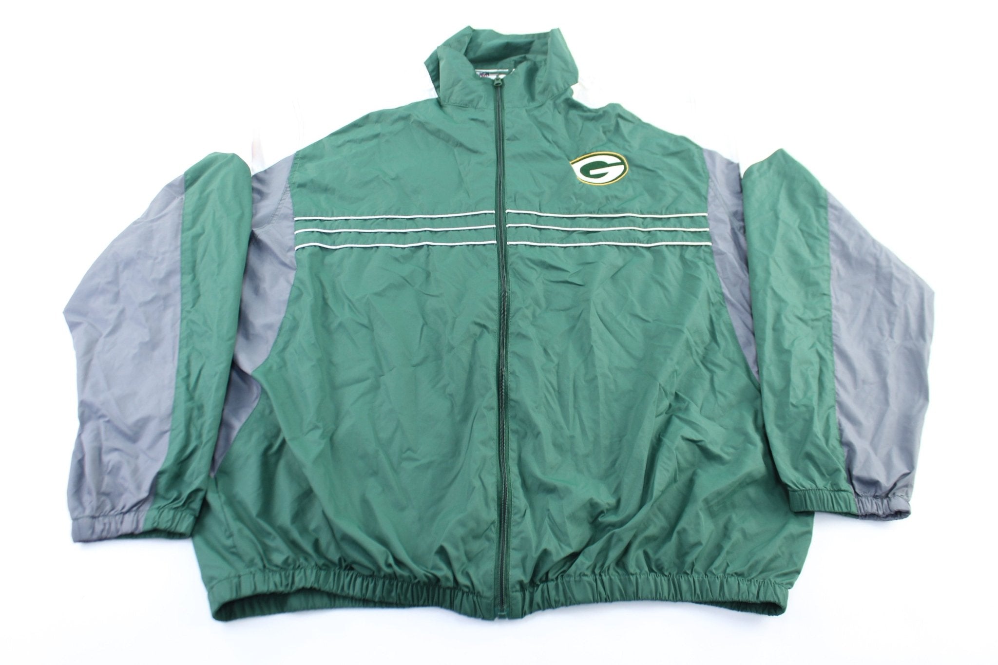 Green Bay Packers Embroidered Logo Green, Grey, & White Zip Up Jacket - ThriftedThreads.com