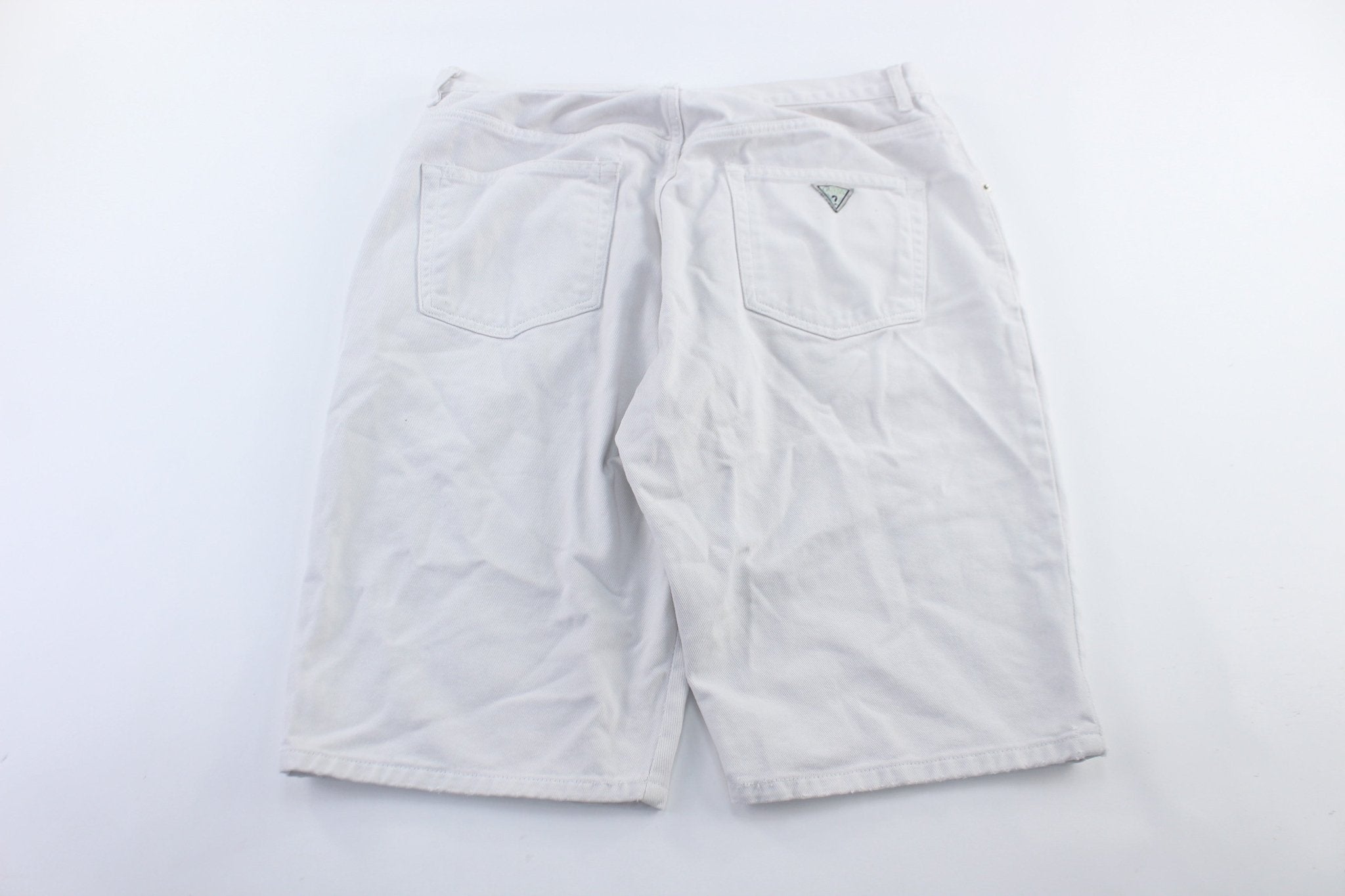 Guess Logo Patch White Shorts - ThriftedThreads.com