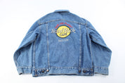 Hard Rock Cafe Boston Embroidered Denim Jacket - ThriftedThreads.com