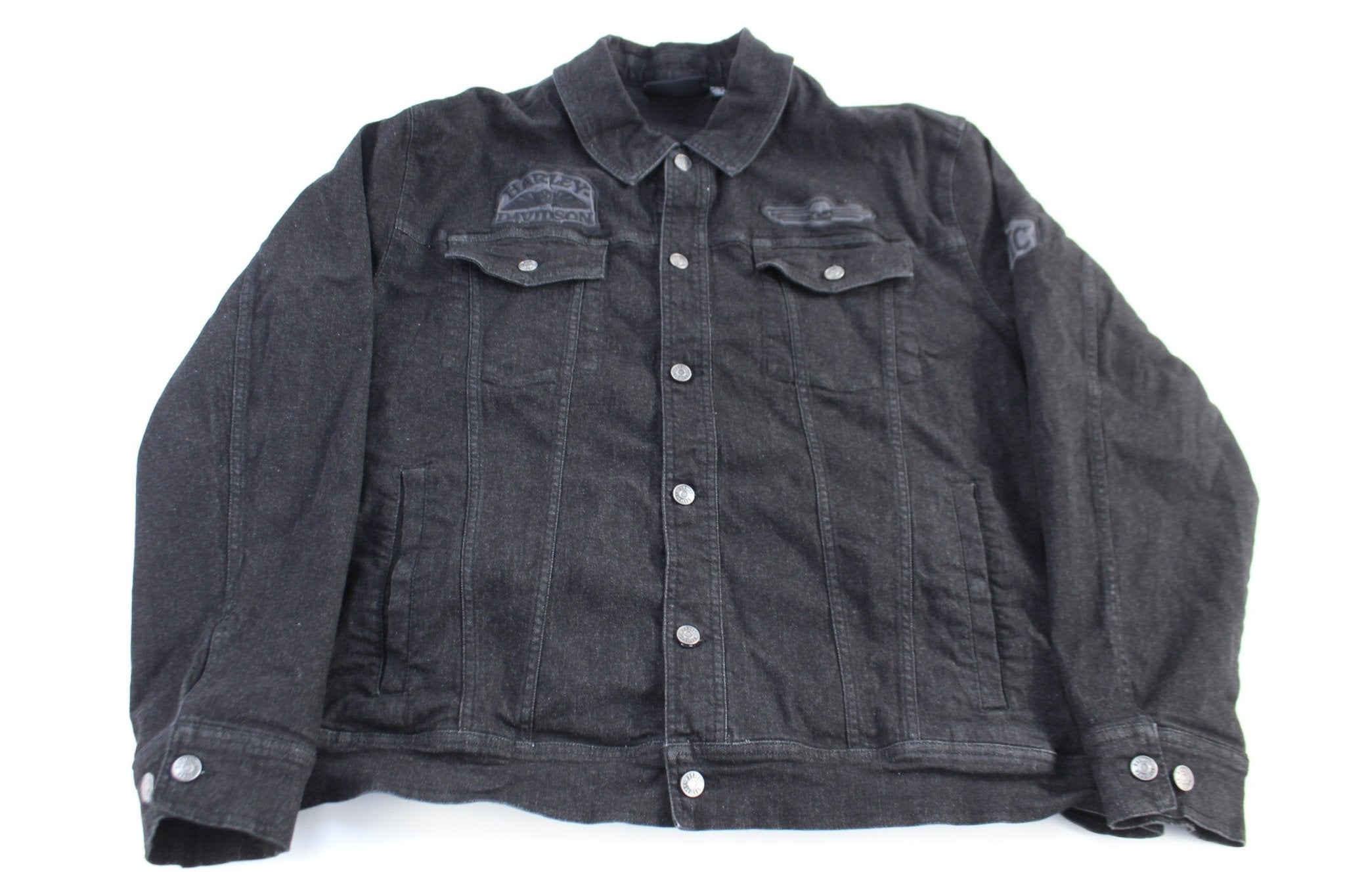 Harley Davidson Motorcycle Black Denim Jacket - Jacket - Thrifted Threads