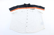 Harley Davidson Motorcycles Black, Orange, & White Button Down Shirt - ThriftedThreads.com