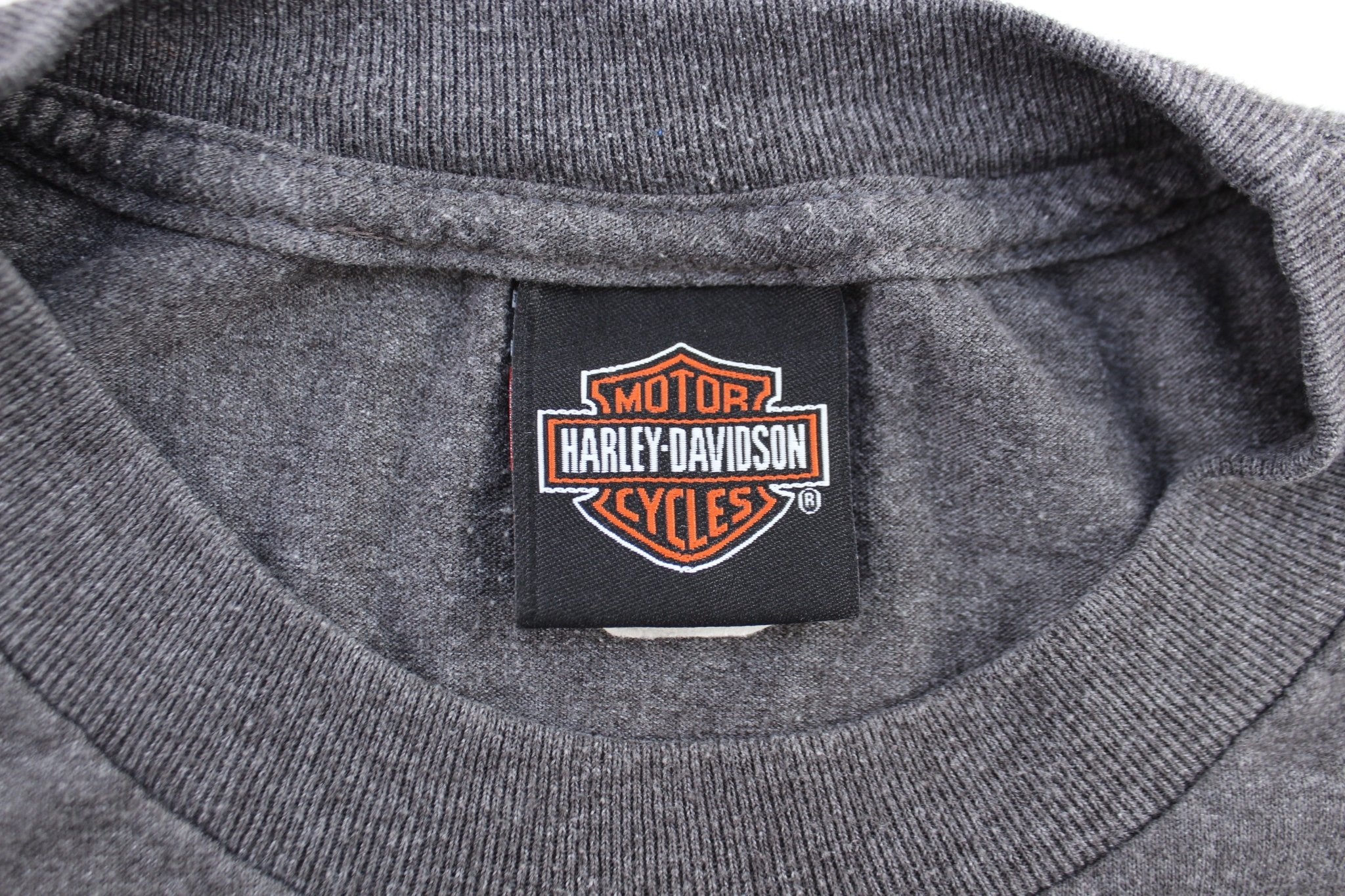 Harley Davidson Motorcycles Bozeman, Montana Striped LS T-Shirt - ThriftedThreads.com