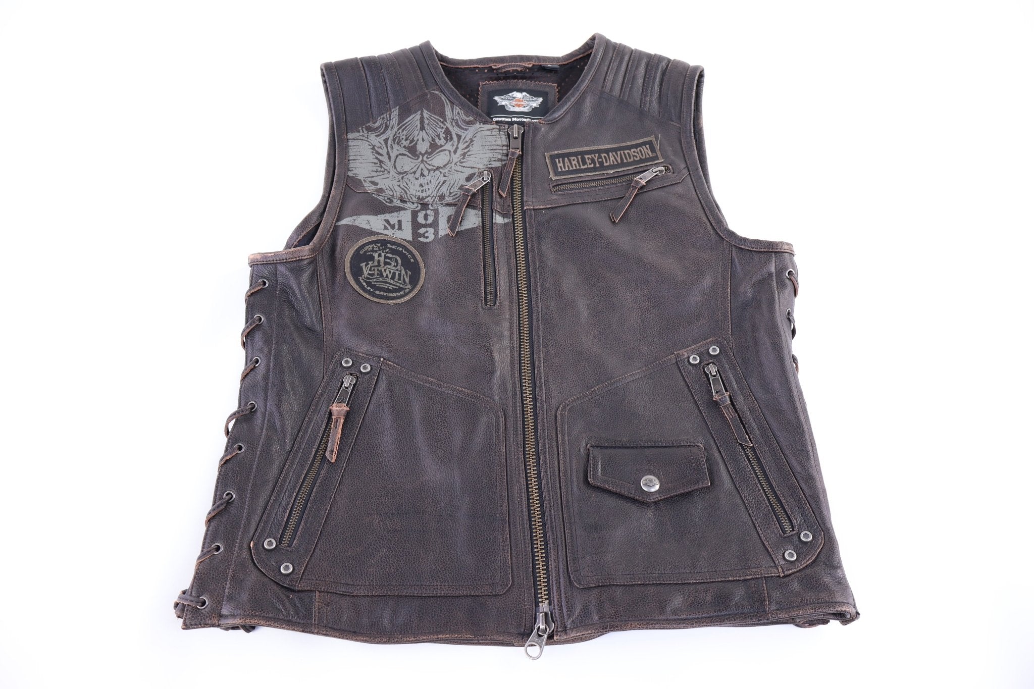 Harley Davidson Motorcycles Brown Leather Vest - Vest - Thrifted Threads
