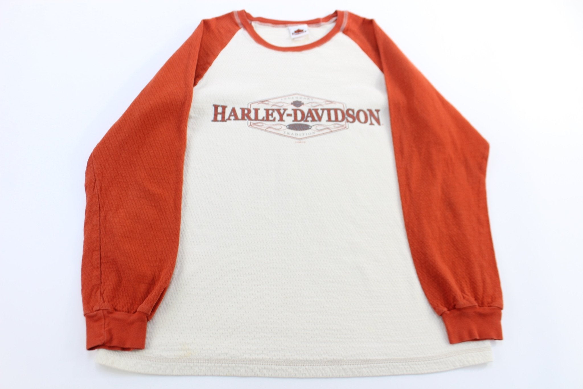 Harley Davidson Motorcycles Colorado Cream & Orange LS T-shirt - ThriftedThreads.com