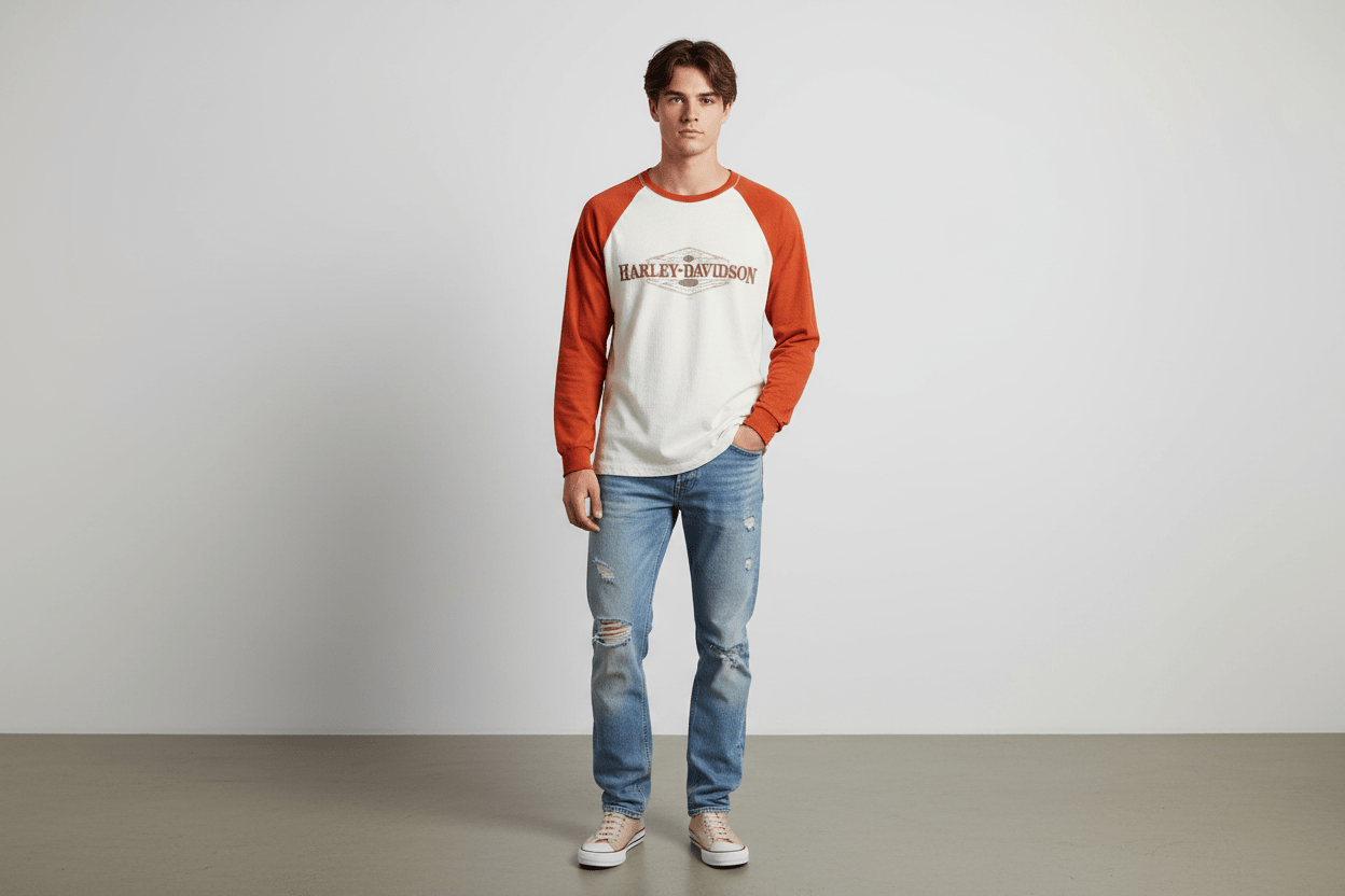 Harley Davidson Motorcycles Colorado Cream & Orange LS T-shirt - ThriftedThreads.com