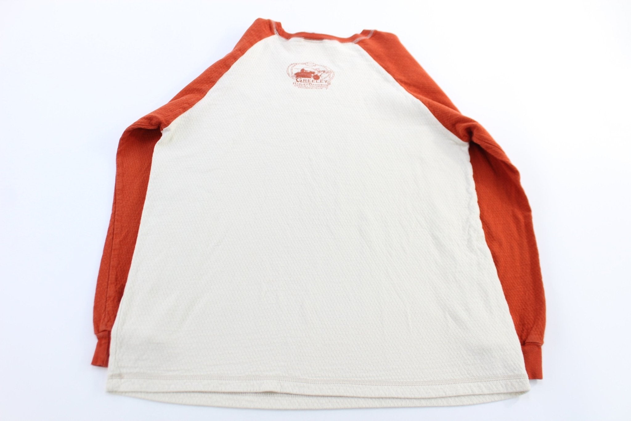 Harley Davidson Motorcycles Colorado Cream & Orange LS T-shirt - ThriftedThreads.com