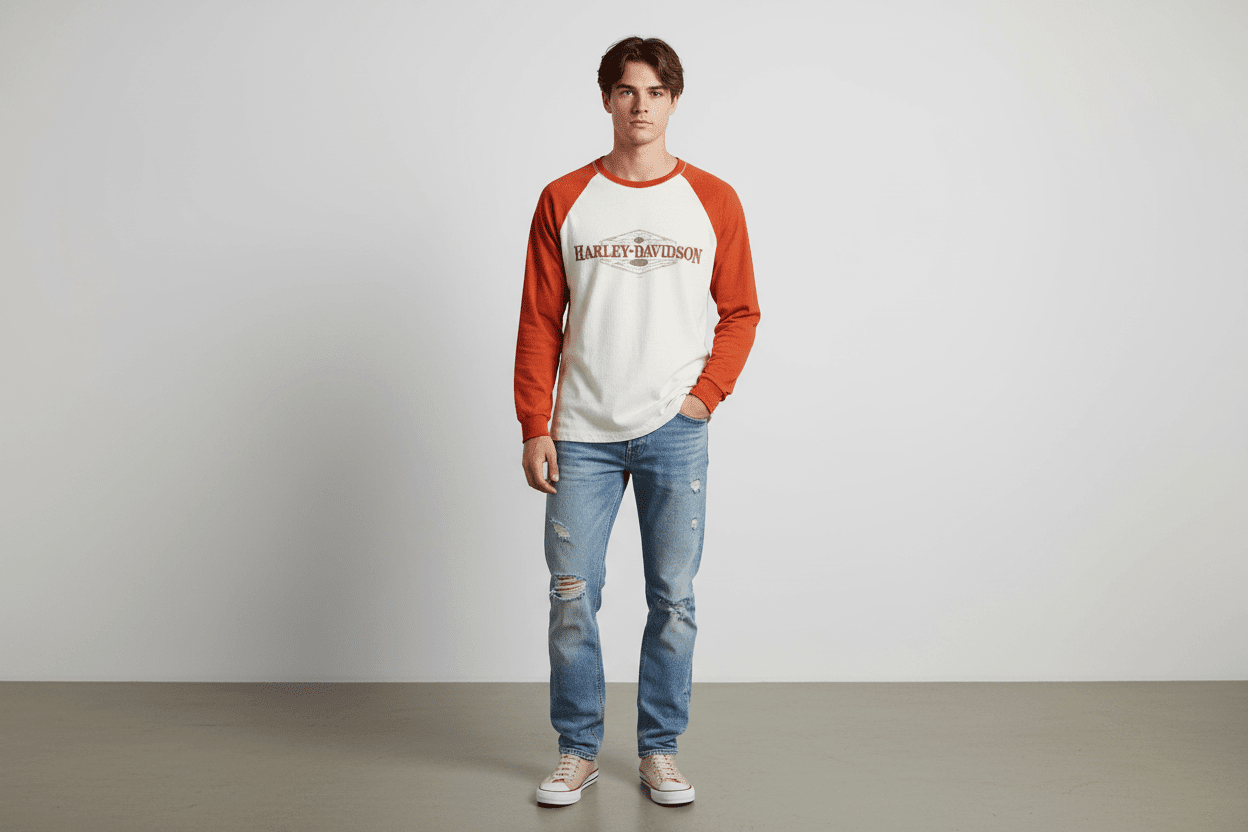 Harley Davidson Motorcycles Colorado Cream & Orange LS T-shirt - Shirts & Tops - Thrifted Threads