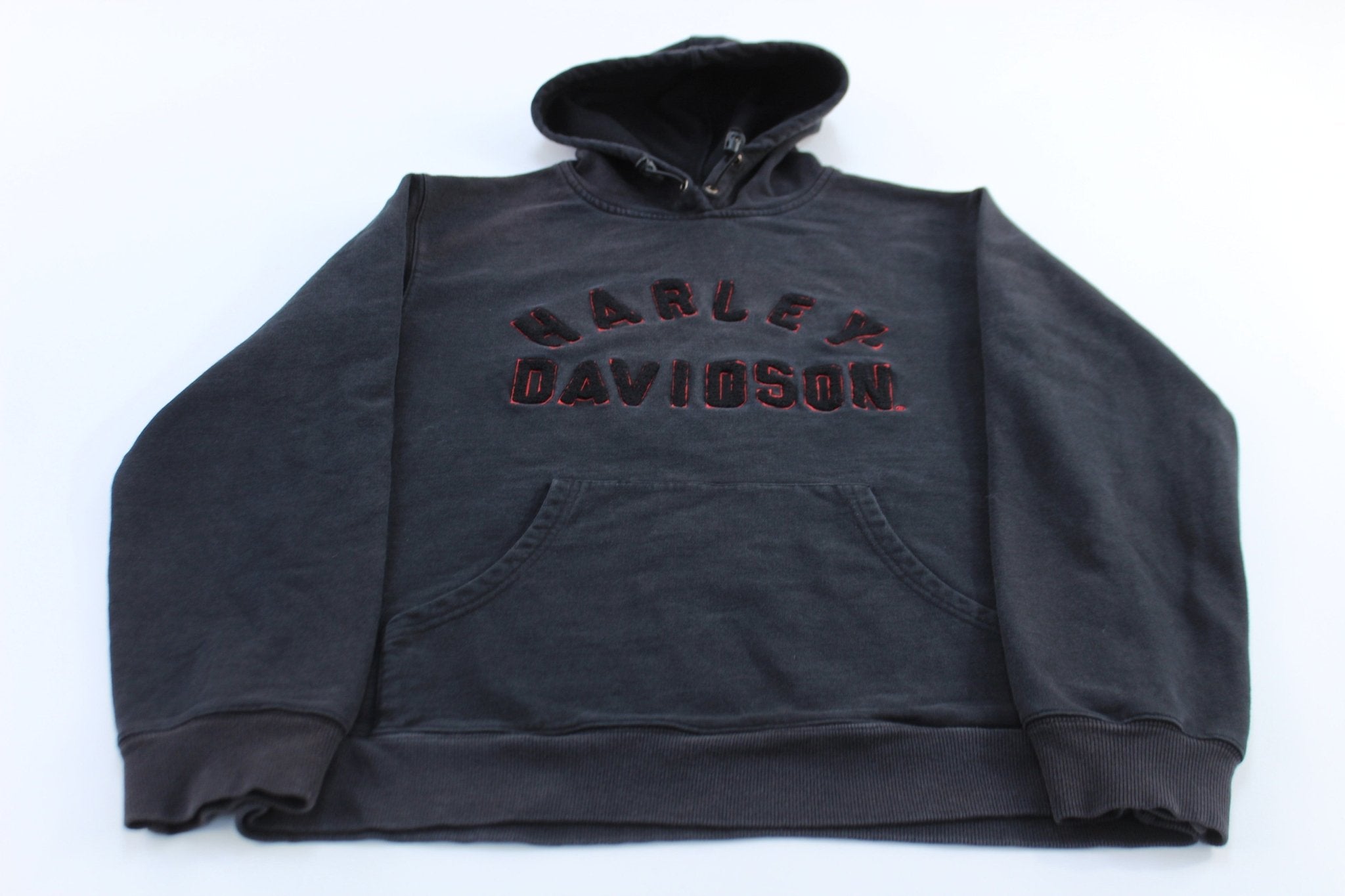 Harley Davidson Motorcycles Embroidered Black Pullover Hoodie - ThriftedThreads.com