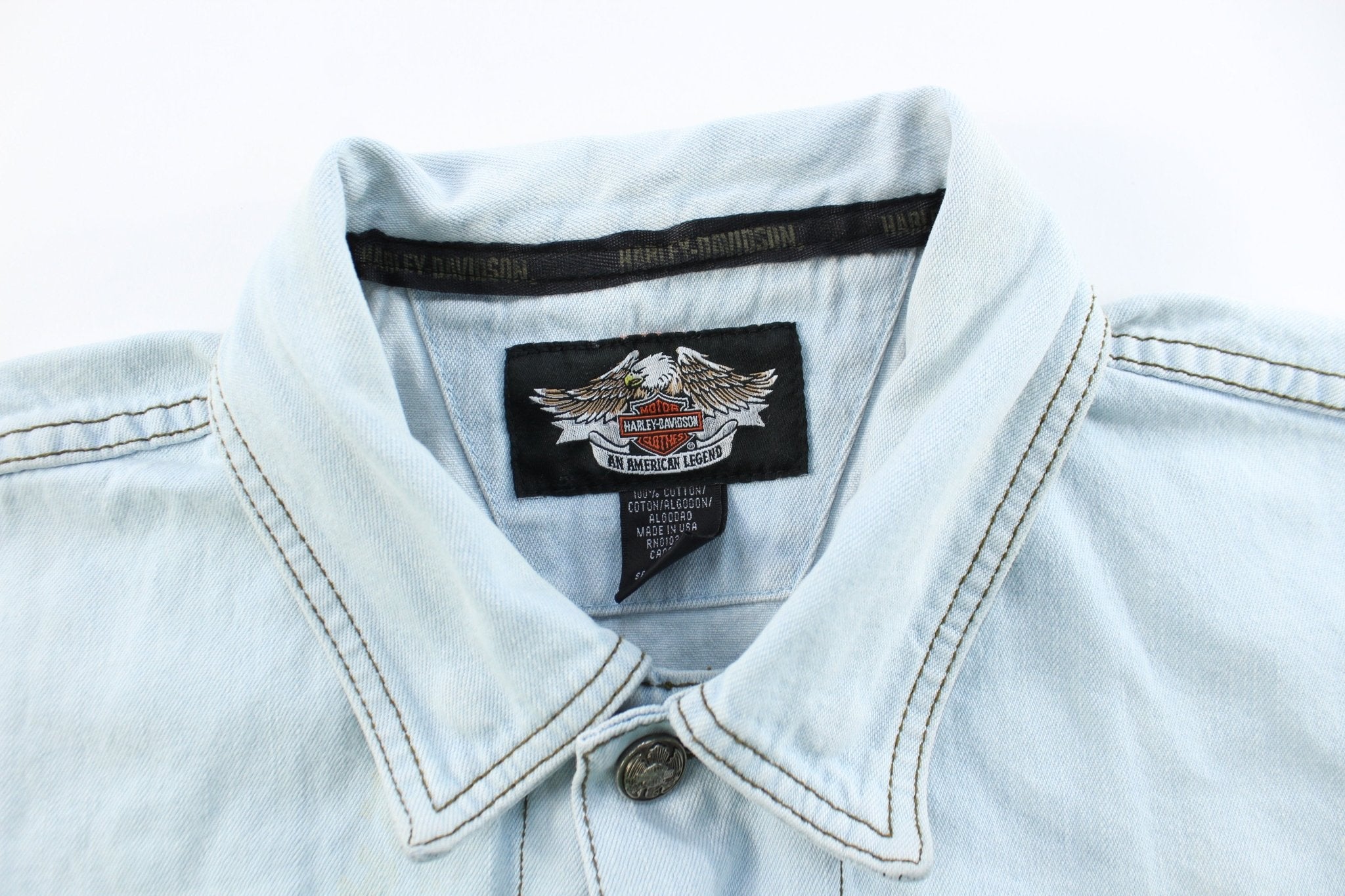 Harley Davidson Motorcycles Embroidered Light Wash Denim Jacket - ThriftedThreads.com
