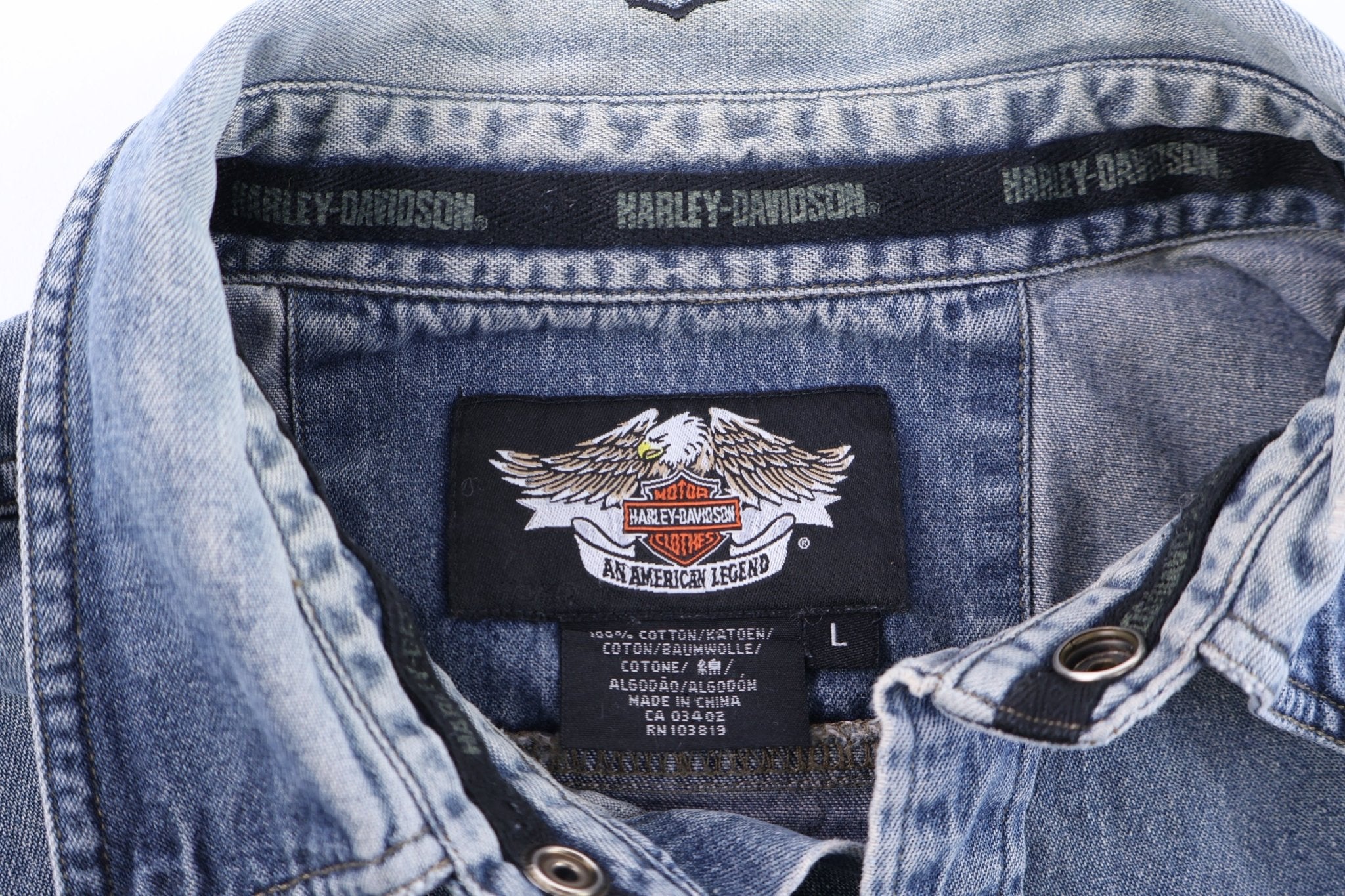 Harley Davidson Motorcycles Medium Wash LS Button Down - Button Ups/Downs - Thrifted Threads