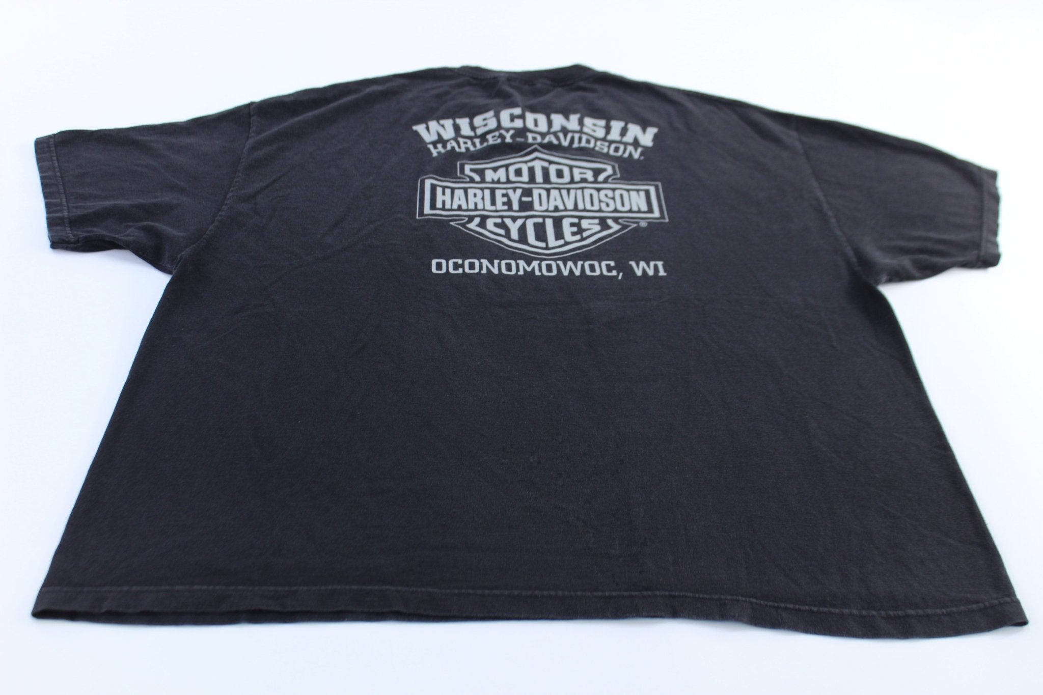 Harley Davidson Motorcycles Oconomowoc, Wisconsin T-Shirt - ThriftedThreads.com