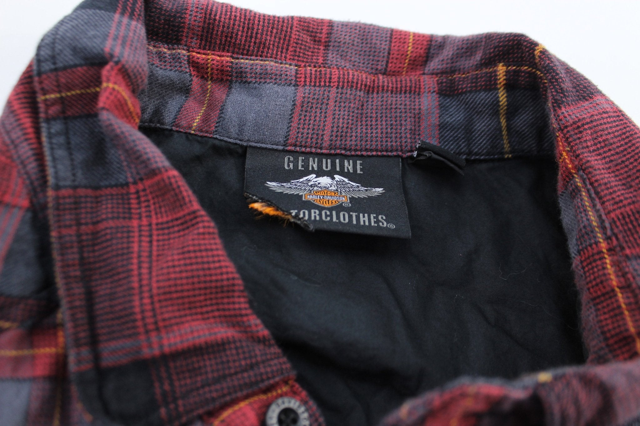 Harley Davidson Motorcycles Red & Black Plaid LS Button Down Shirt - ThriftedThreads.com