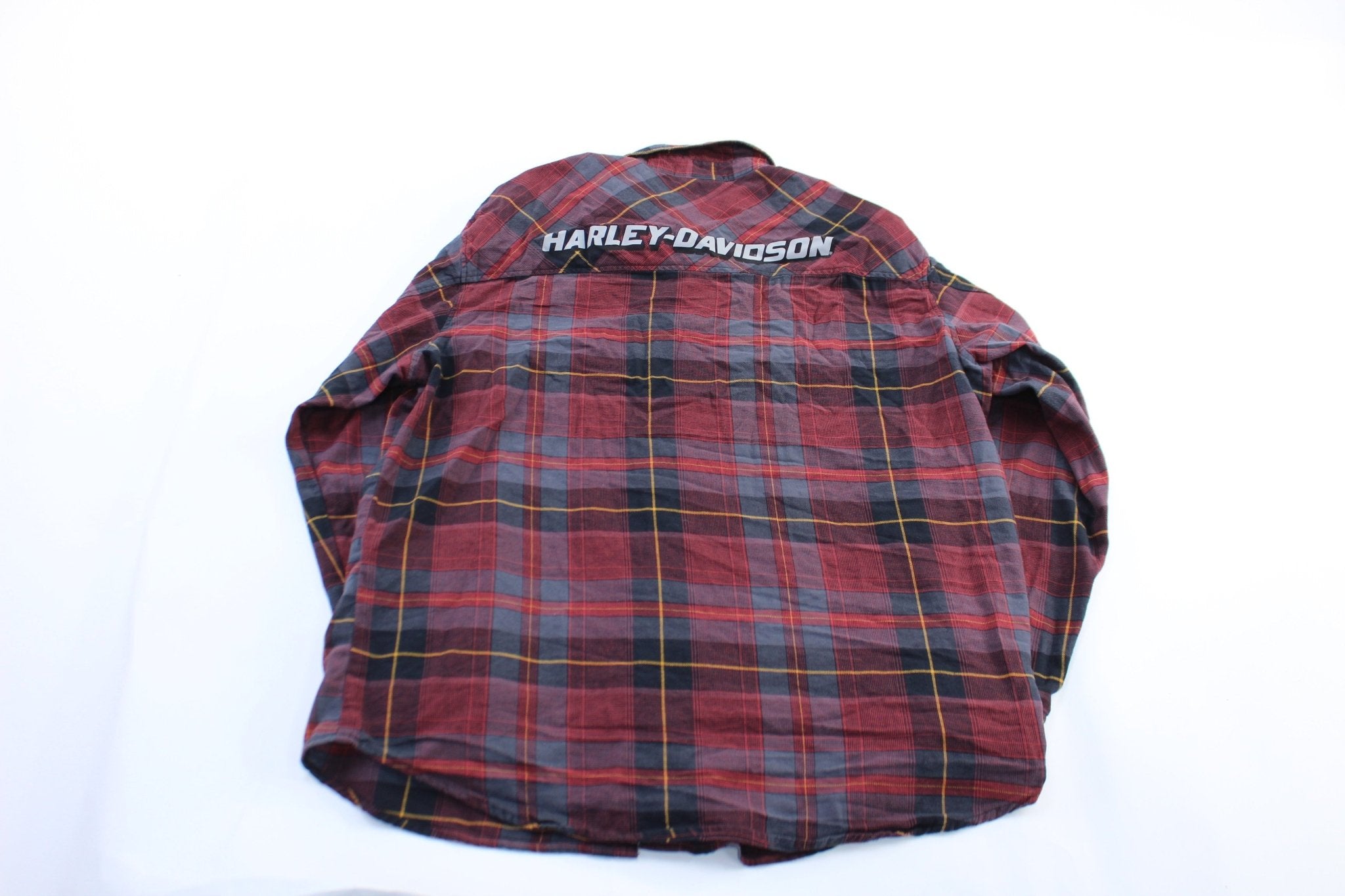 Harley Davidson Motorcycles Red & Black Plaid LS Button Down Shirt - ThriftedThreads.com