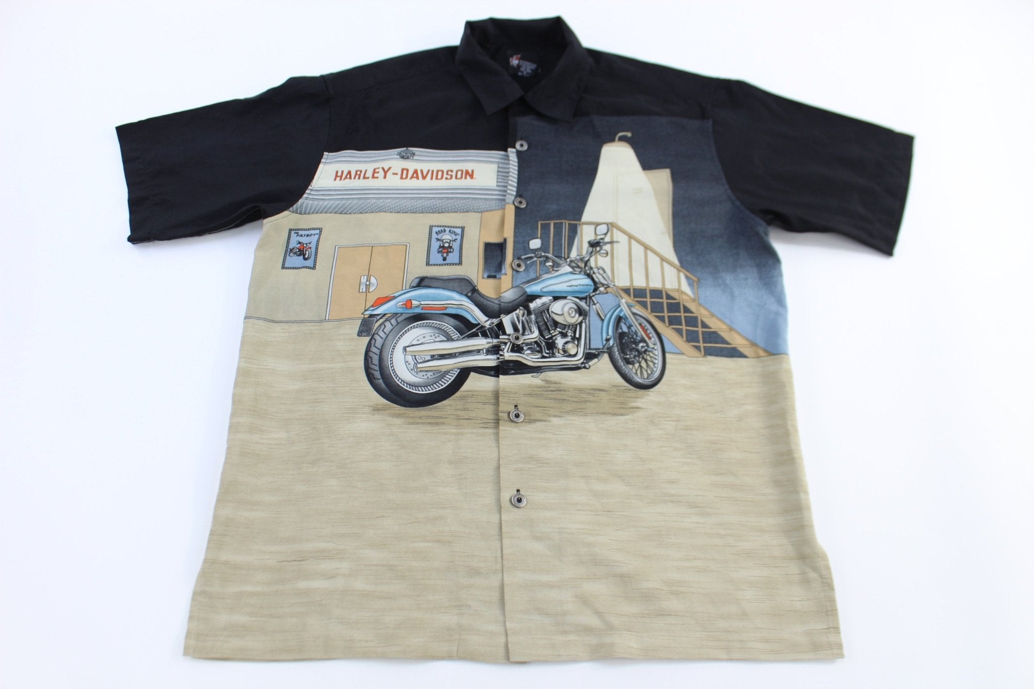 Harley Davidson Motorcycles Road King All Over Graphic Button Down - Button Ups/Downs - Thrifted Threads