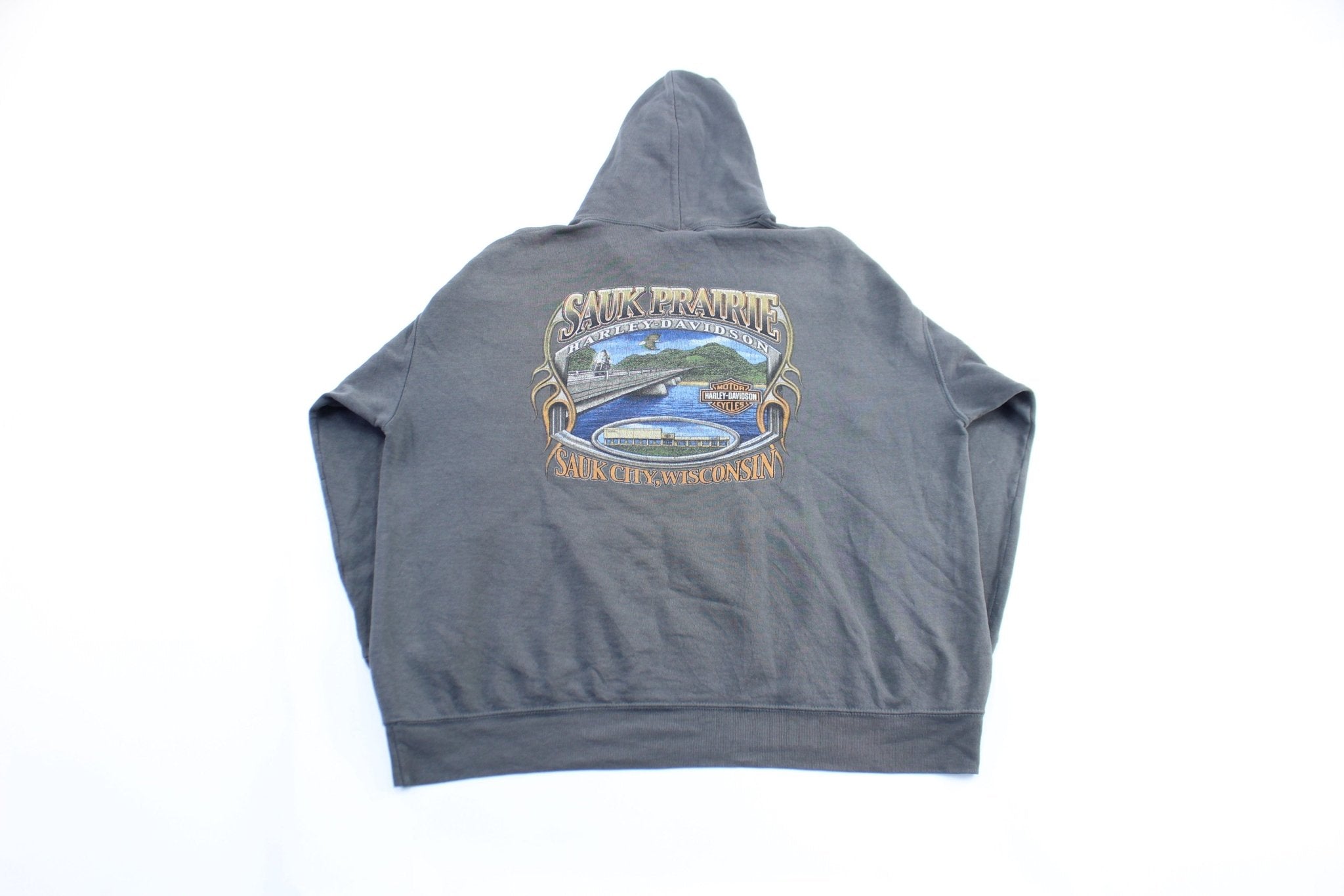 Harley Davidson Motorcycles Sauk City, Wisconsin Pullover Hoodie - ThriftedThreads.com