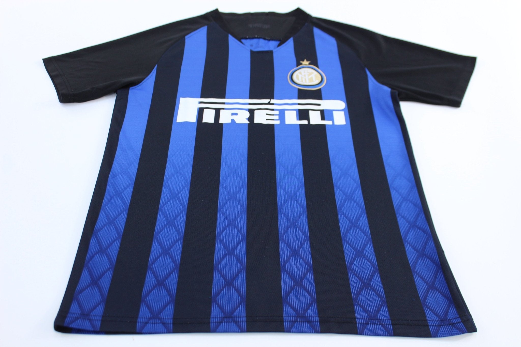 Inter Milan Embroidered Logo Striped Soccer Jersey - ThriftedThreads.com