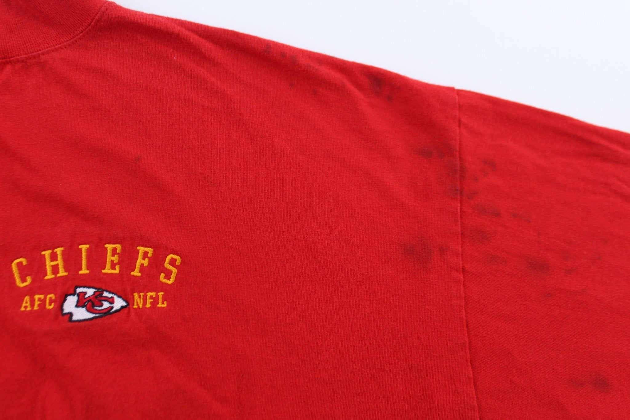 Kansas City Chiefs Football Embroidered Red LS T-Shirt - ThriftedThreads.com