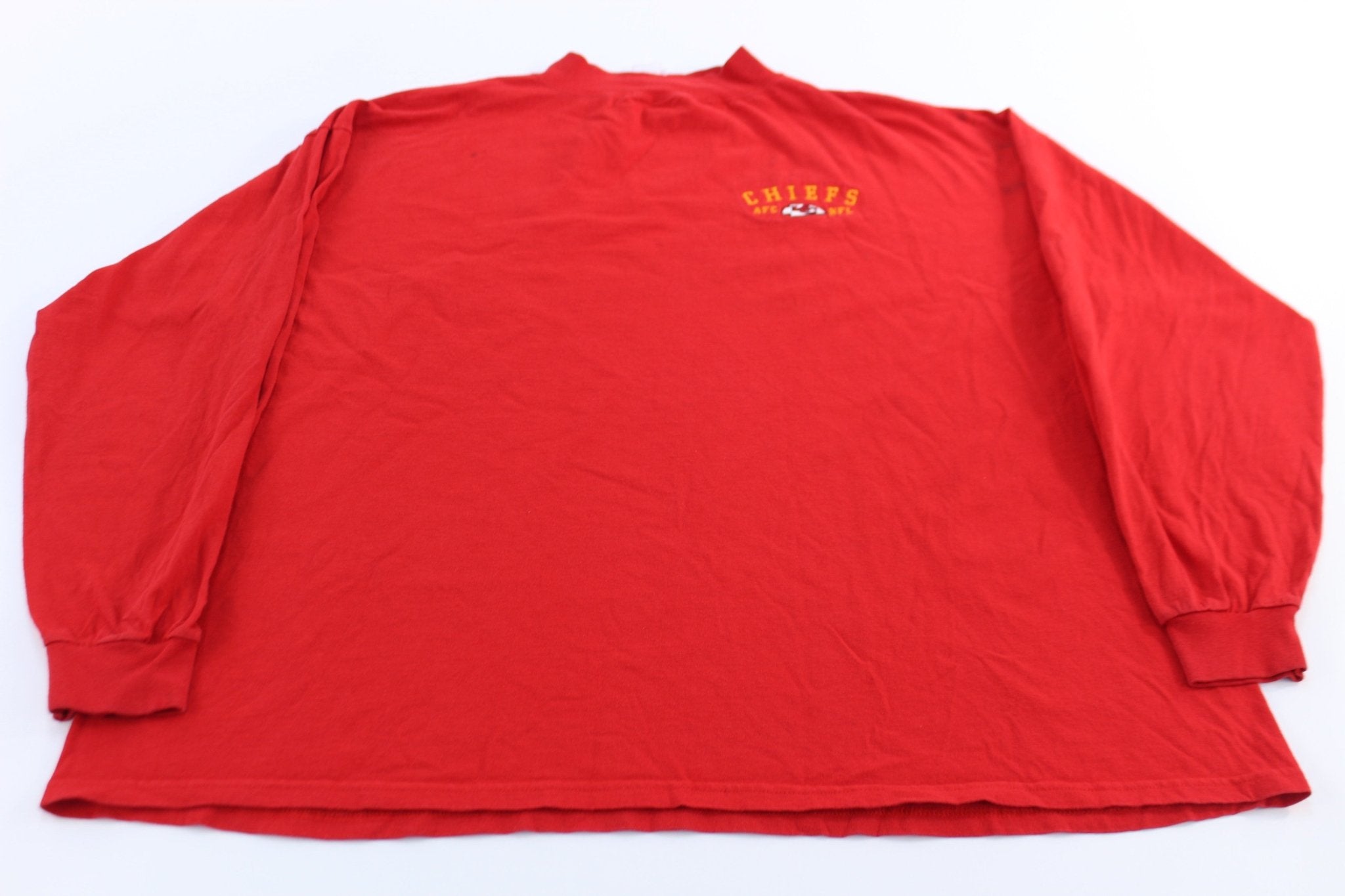 Kansas City Chiefs Football Embroidered Red LS T-Shirt - ThriftedThreads.com