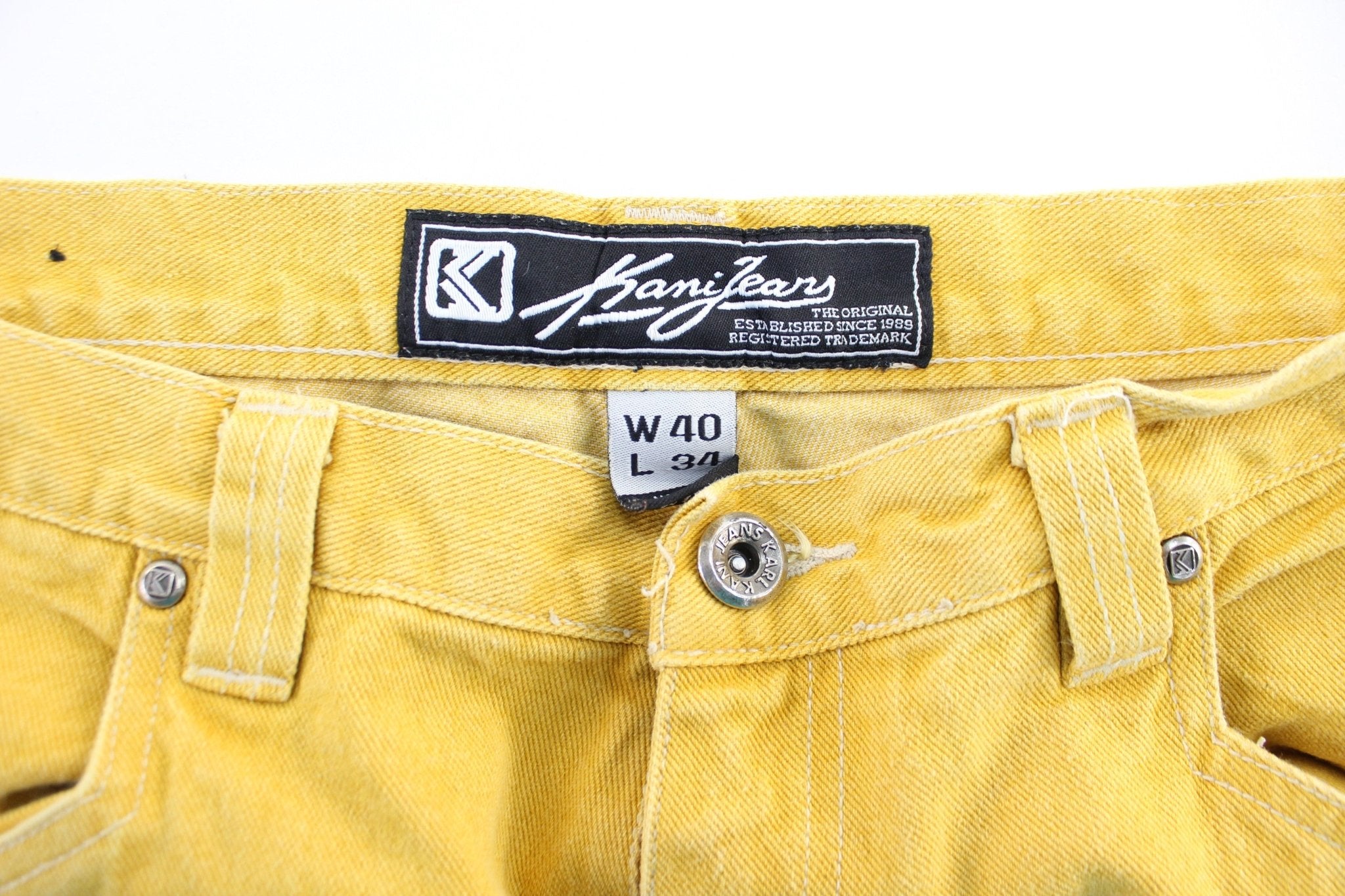 Karl Kani Yellow Wash Denim Jeans - ThriftedThreads.com