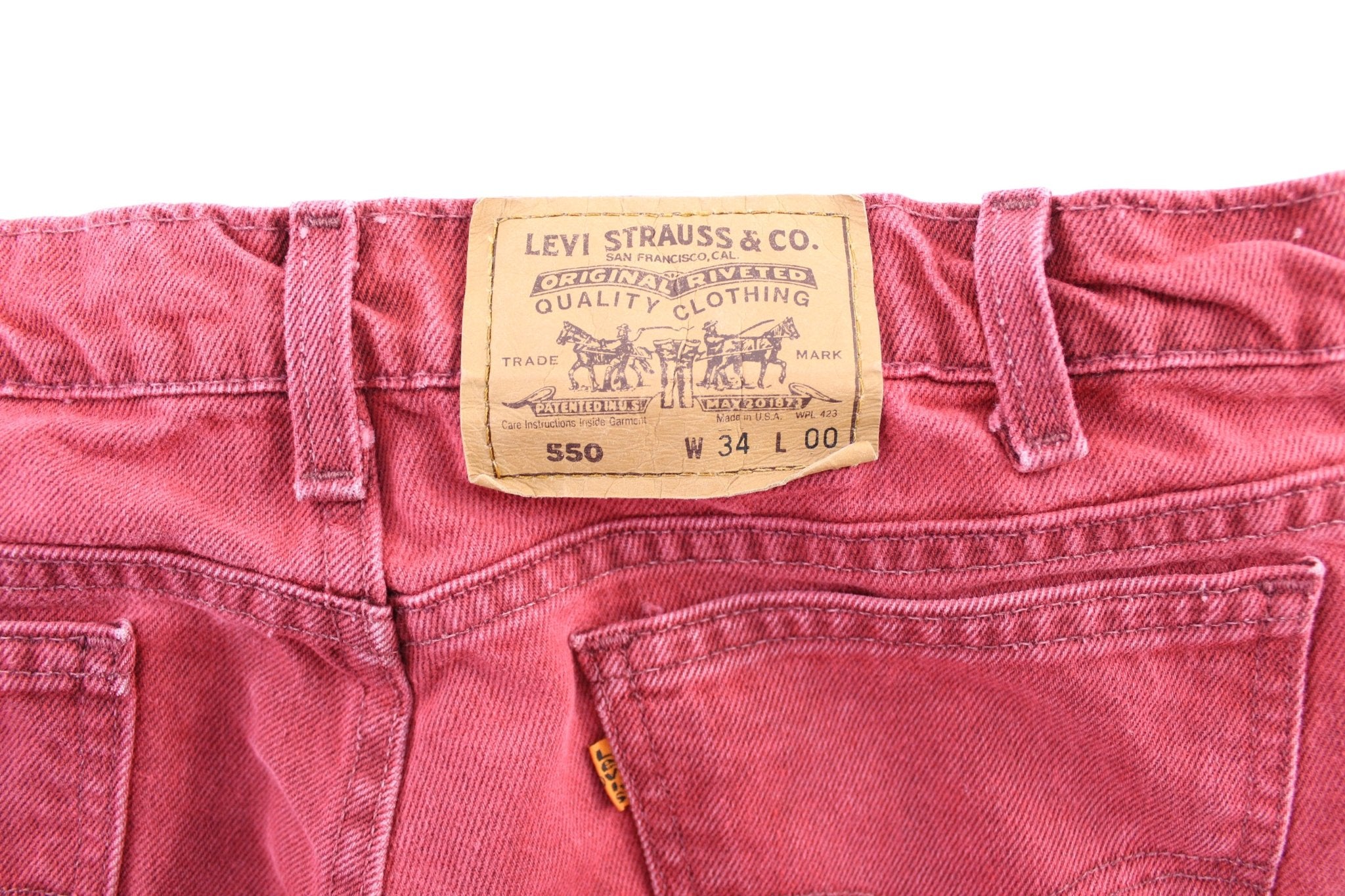 Levi's 550 Red Wash Denim Shorts - ThriftedThreads.com