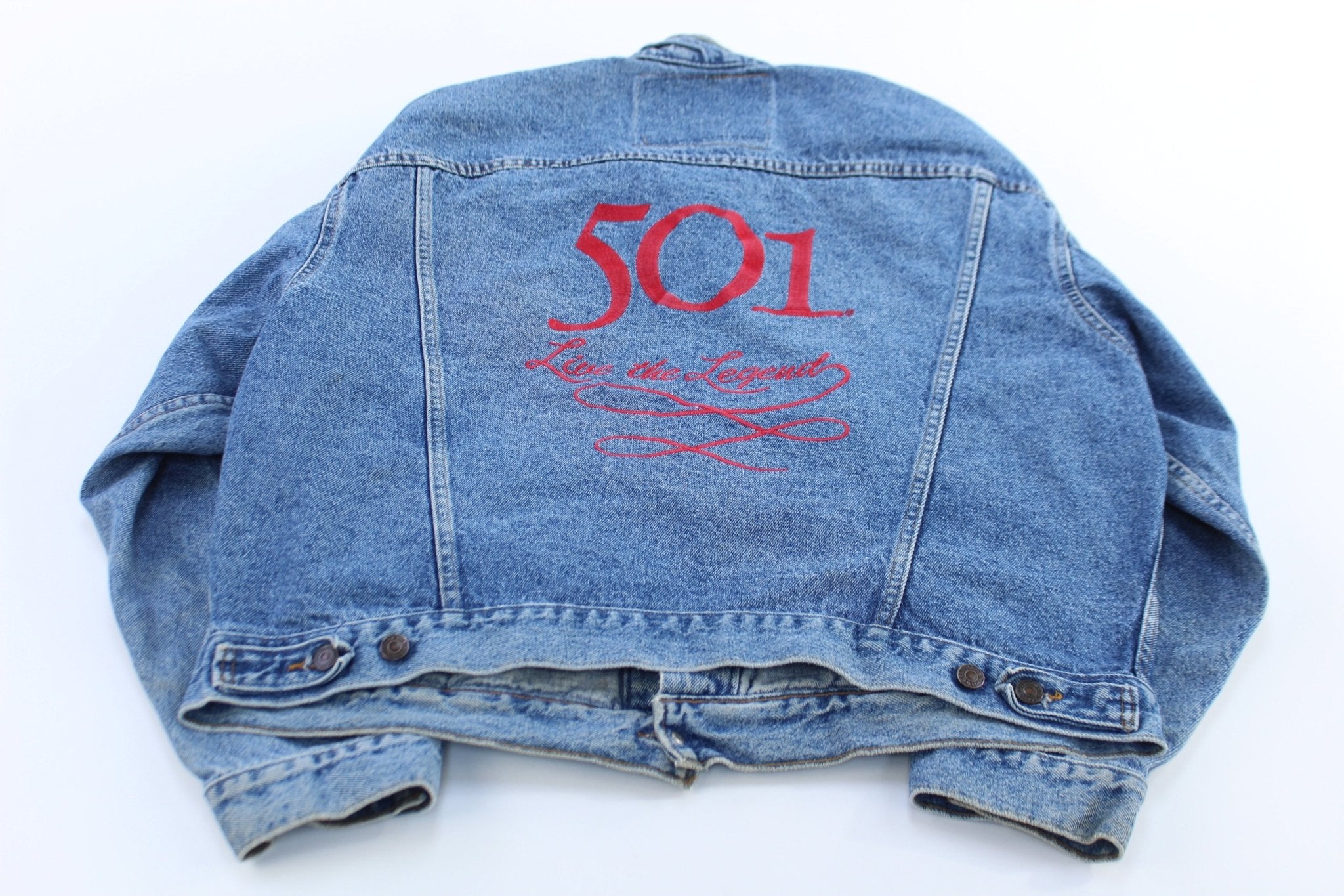 Levi's Embroidered "501 Live The Legend" Denim Jacket - ThriftedThreads.com
