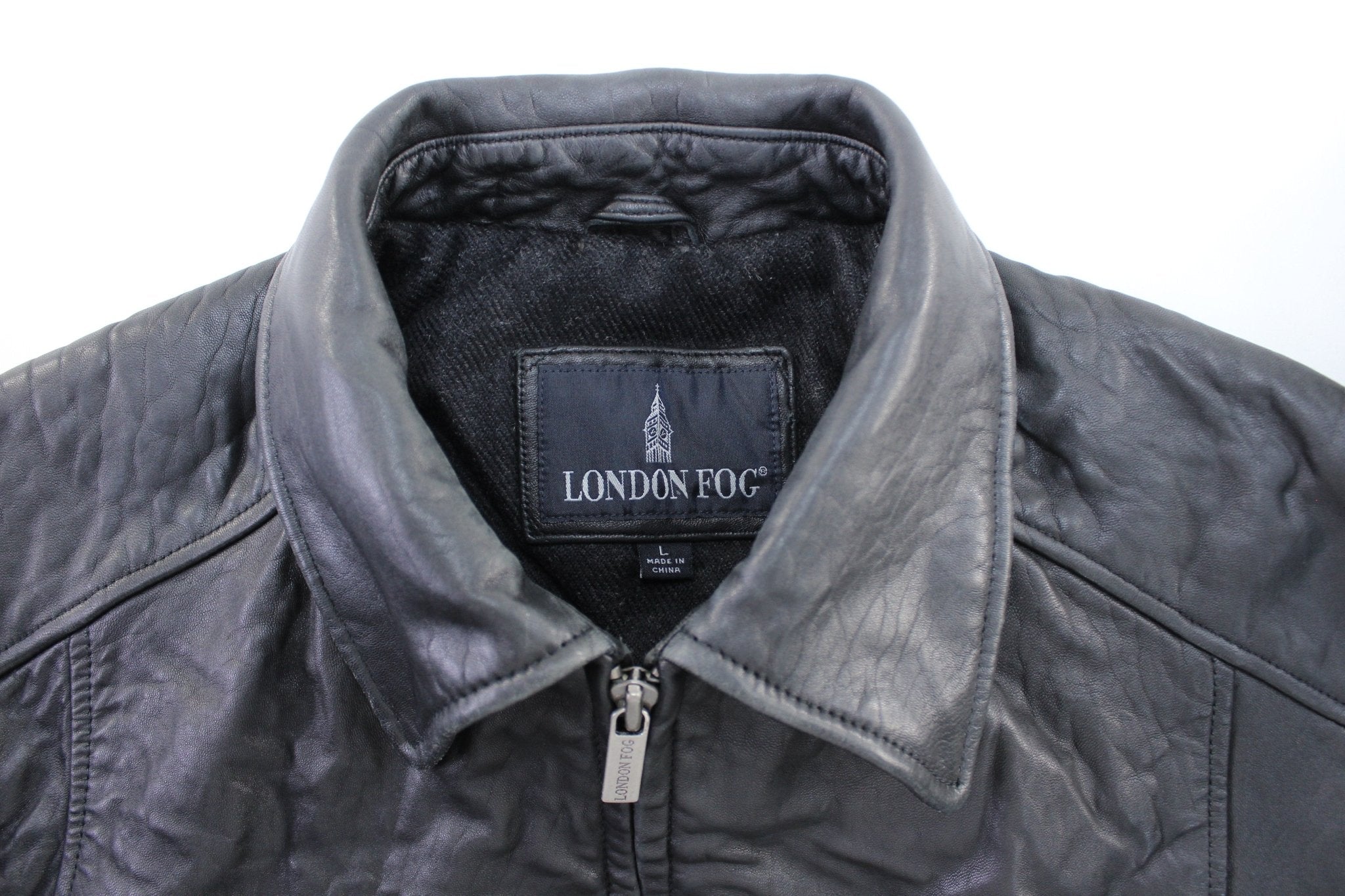 London Fog Black Leather Zip Up Jacket - ThriftedThreads.com