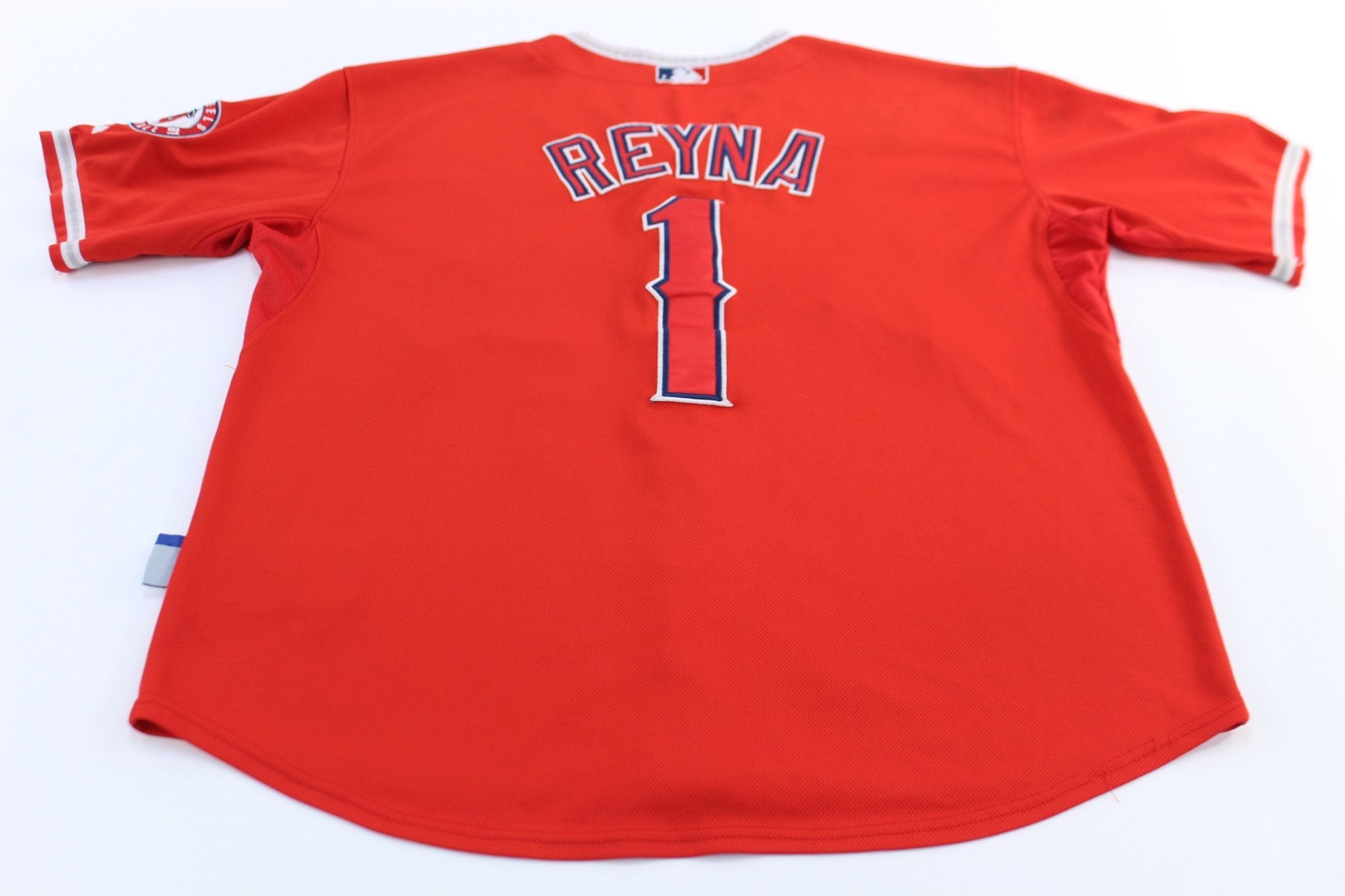 Los Angeles Angels Angel Reyna Embroidered Majestic Baseball Jersey - ThriftedThreads.com
