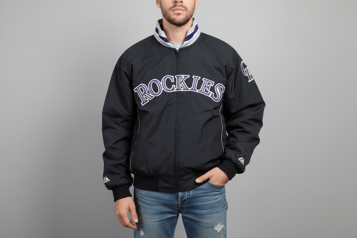 Majestic Colorado Rockies Baseball Full Zip Jacket - ThriftedThreads.com