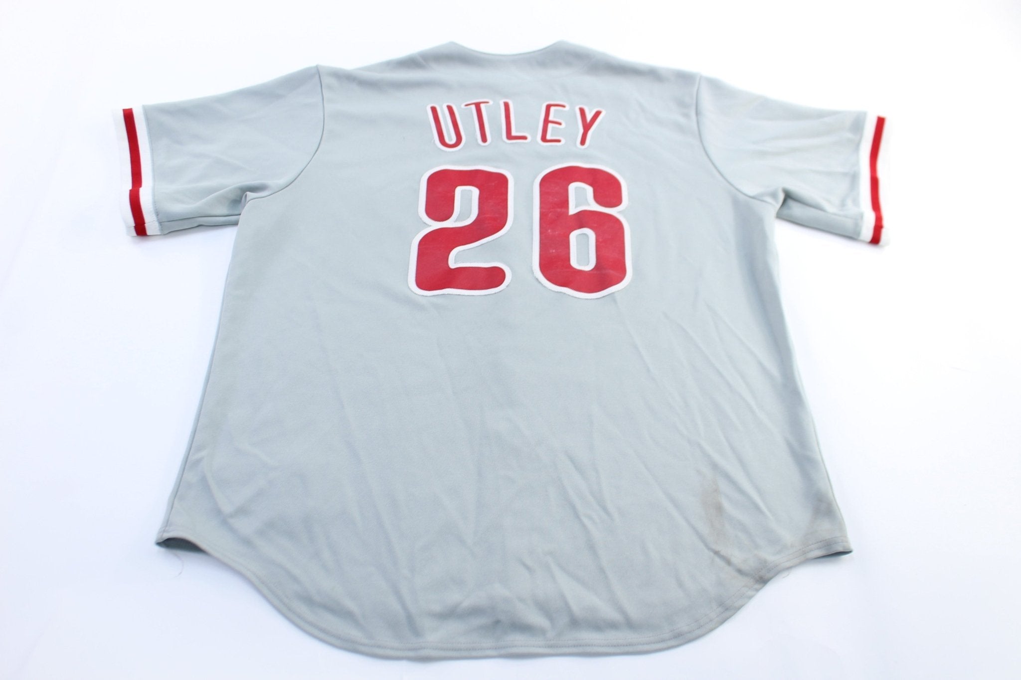 Majestic Embroidered Philadelphia Phillies Chase Utley Baseball Jersey - ThriftedThreads.com