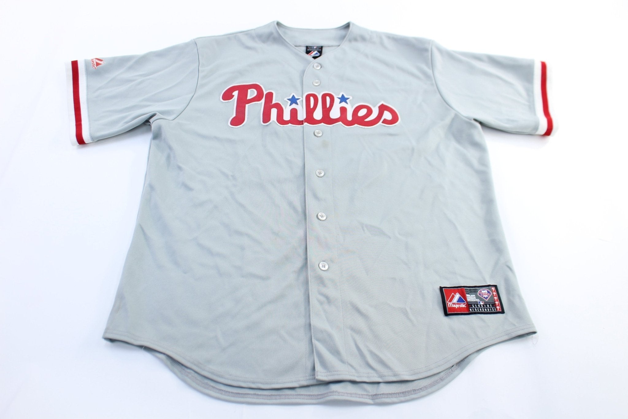 Majestic Embroidered Philadelphia Phillies Chase Utley Baseball Jersey - ThriftedThreads.com