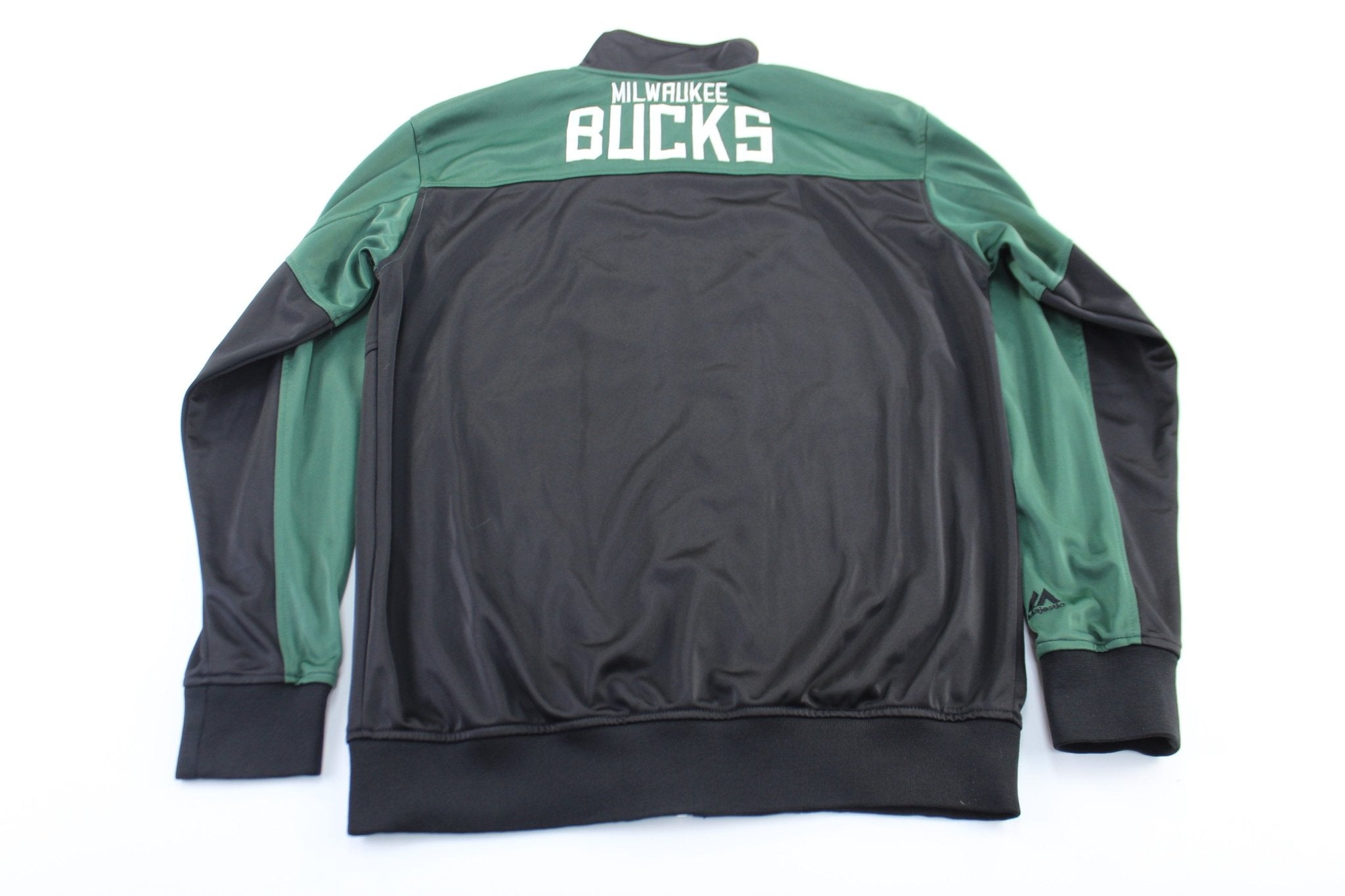 Majestic Milwaukee Bucks Embroidered Black & Green Zip Up Jacket - ThriftedThreads.com