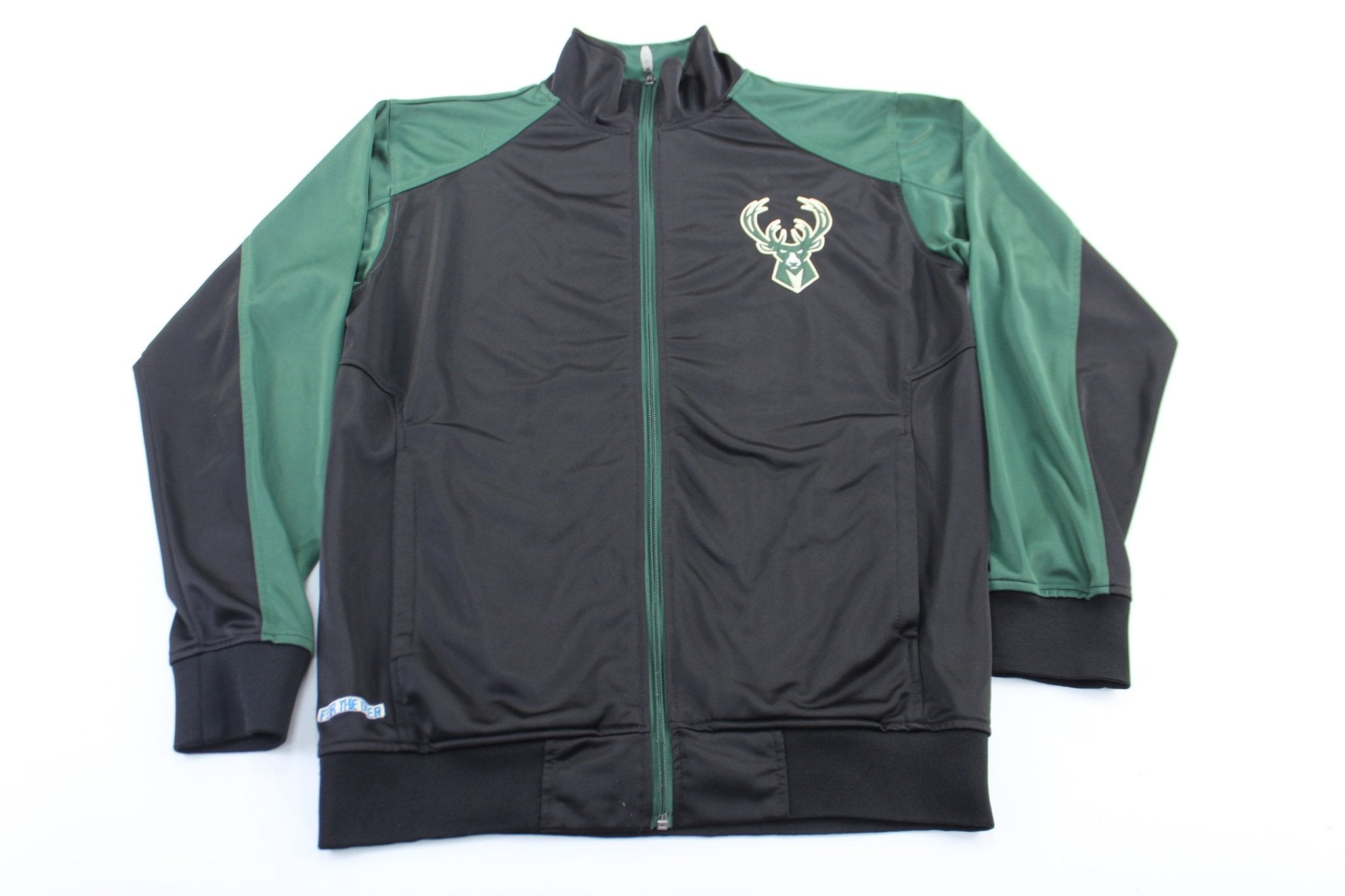 Majestic Milwaukee Bucks Embroidered Black & Green Zip Up Jacket - ThriftedThreads.com