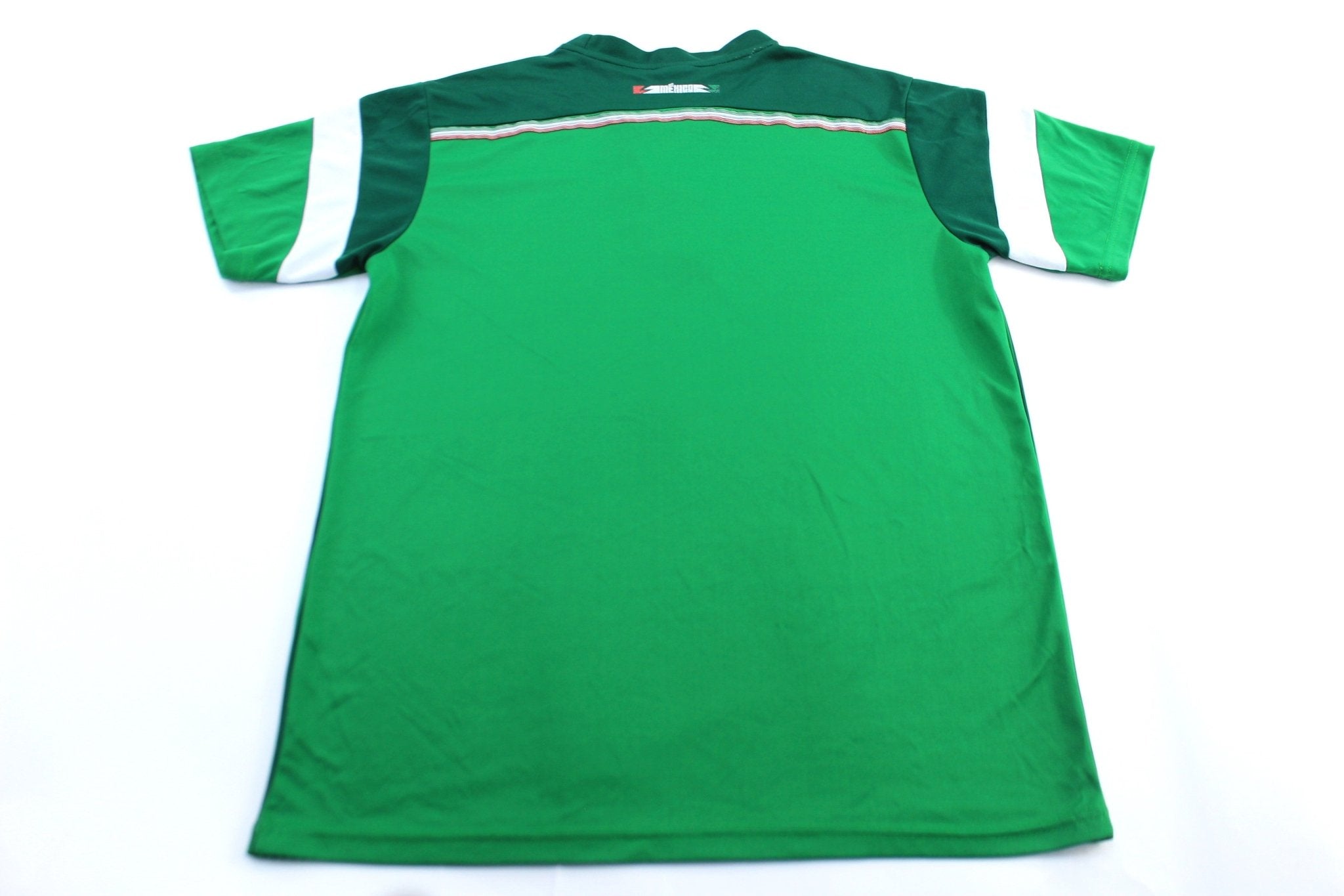 Mexico Embroidered Patch Green & White Striped Soccer Jersey - ThriftedThreads.com