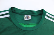 Mexico Embroidered Patch Green & White Striped Soccer Jersey - ThriftedThreads.com