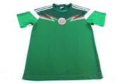 Mexico Embroidered Patch Green & White Striped Soccer Jersey - ThriftedThreads.com