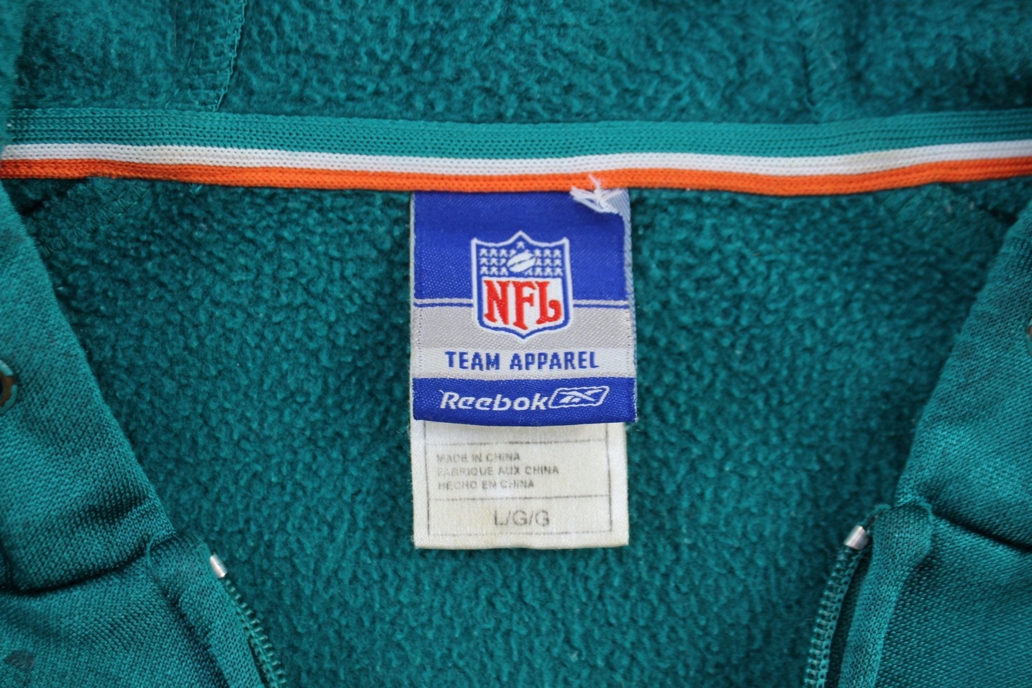 Miami Dolphins Football Embroidered Reebok Full Zip Hoodie - Jackets - Thrifted Threads