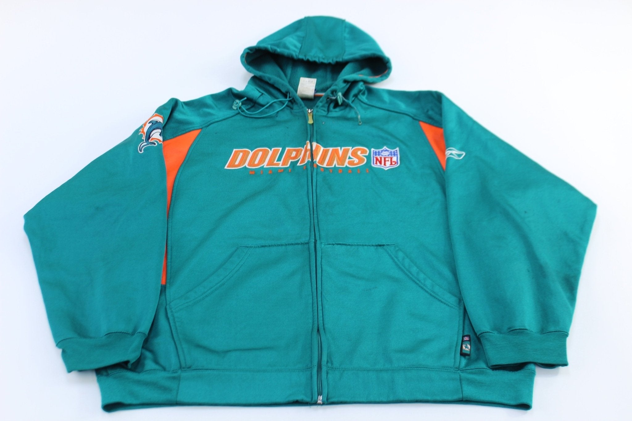 Miami Dolphins Football Embroidered Reebok Full Zip Hoodie - Jackets - Thrifted Threads