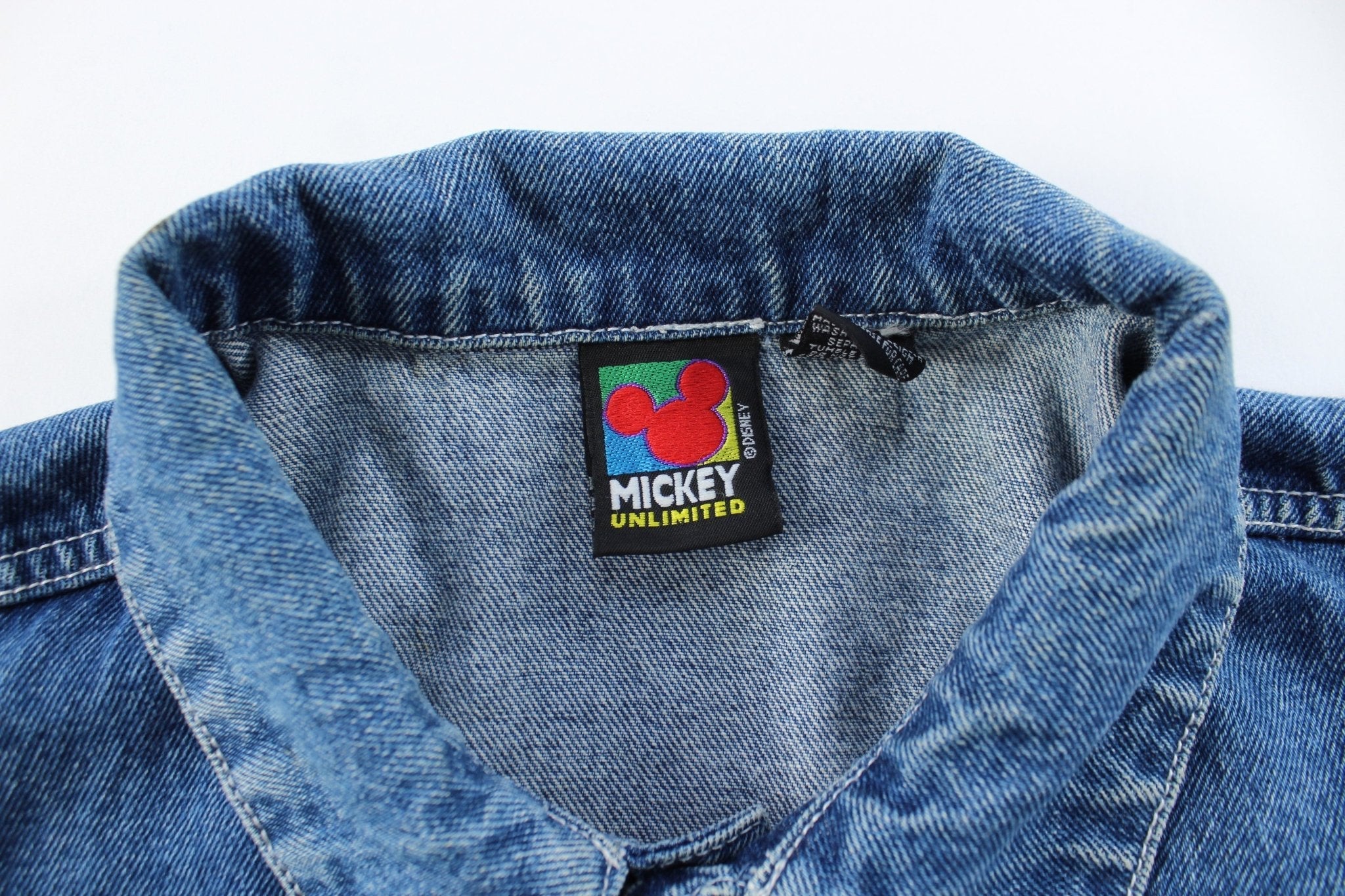 Mickey Unlimited Embroidered Mickey Mouse Denim Jacket - ThriftedThreads.com