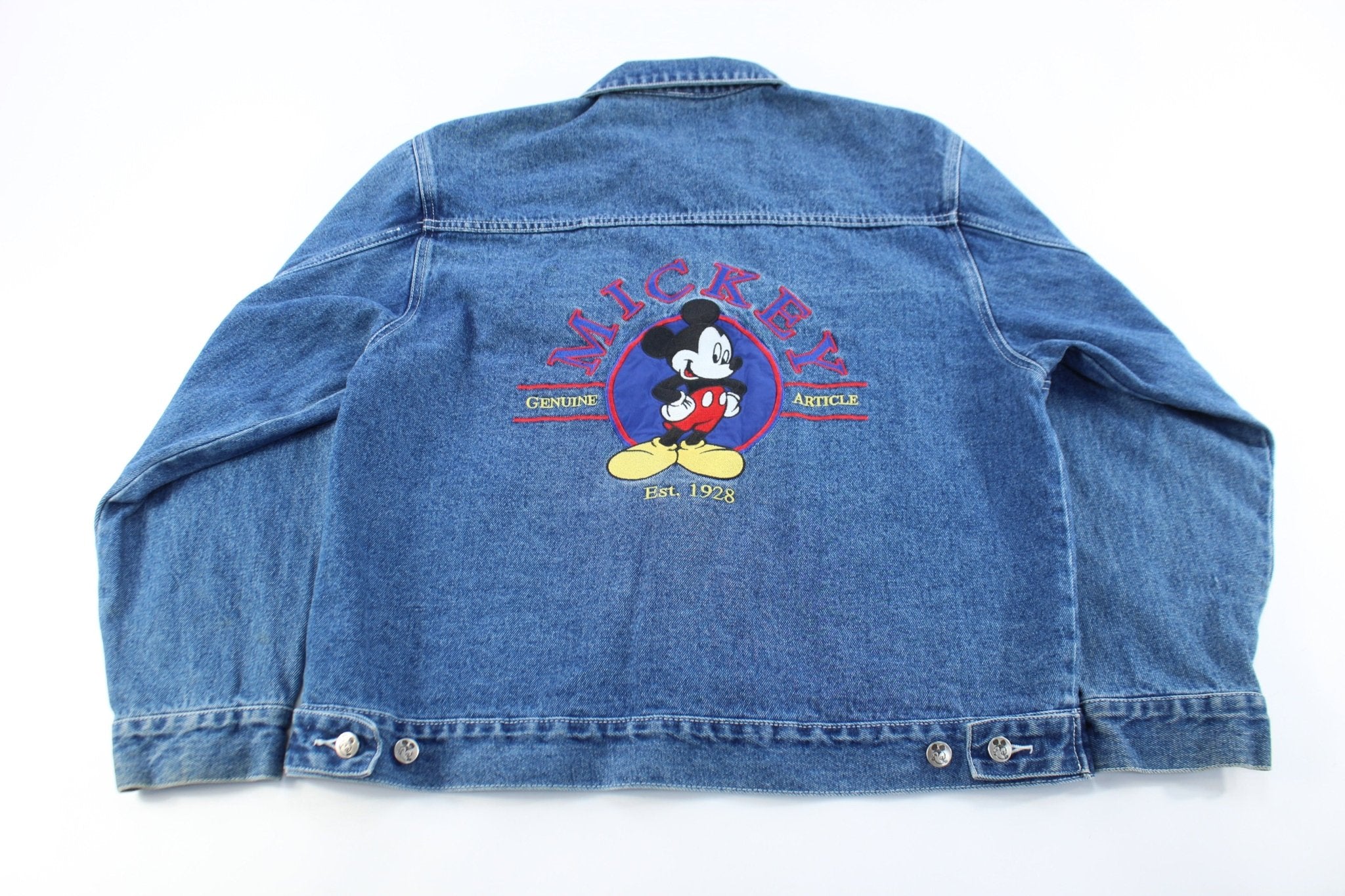 Mickey Unlimited Embroidered Mickey Mouse Denim Jacket - ThriftedThreads.com