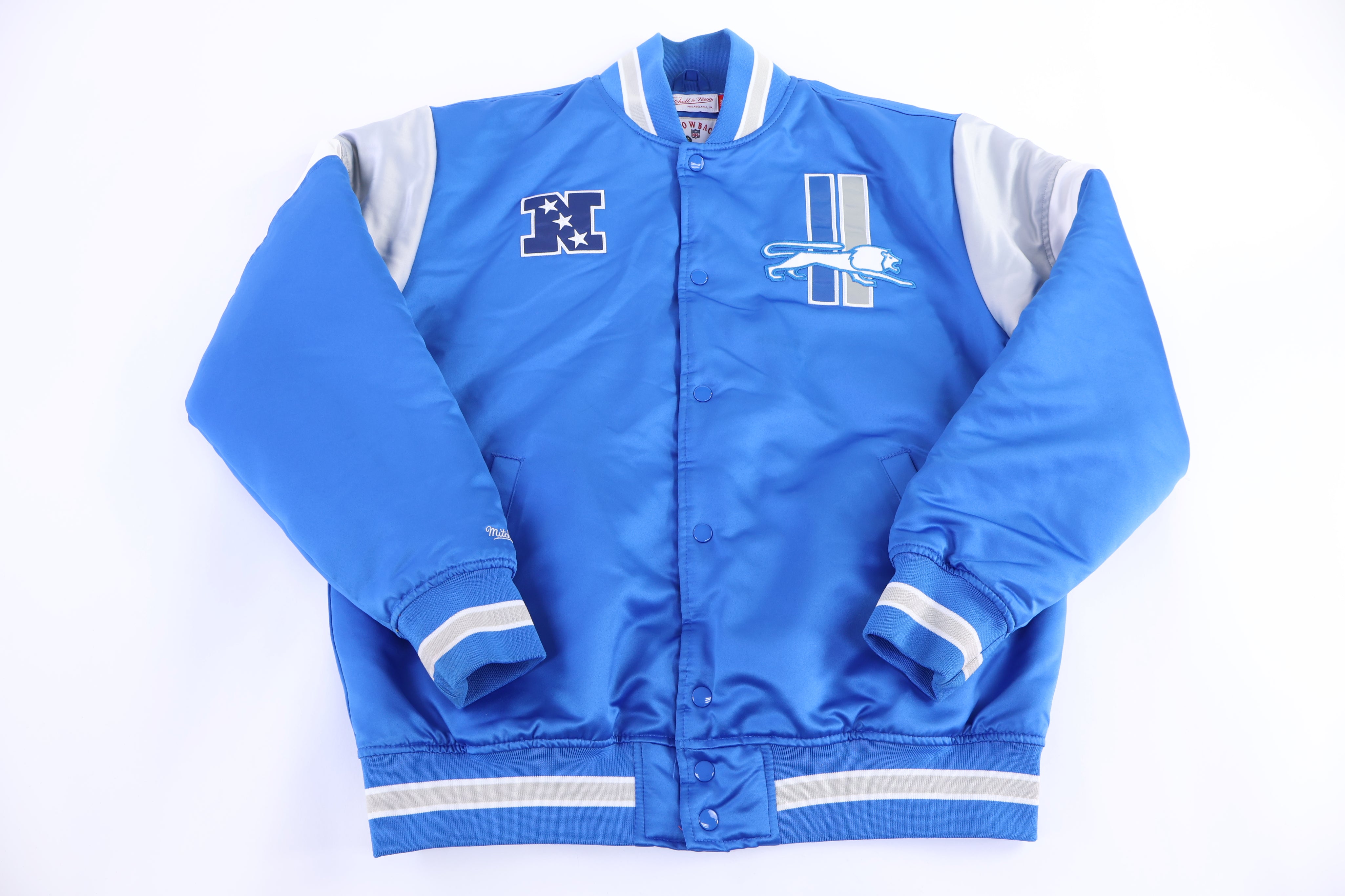 Mitchell & Ness Detroit Lions Satin Bomber Jacket - Jacket - Thrifted Threads