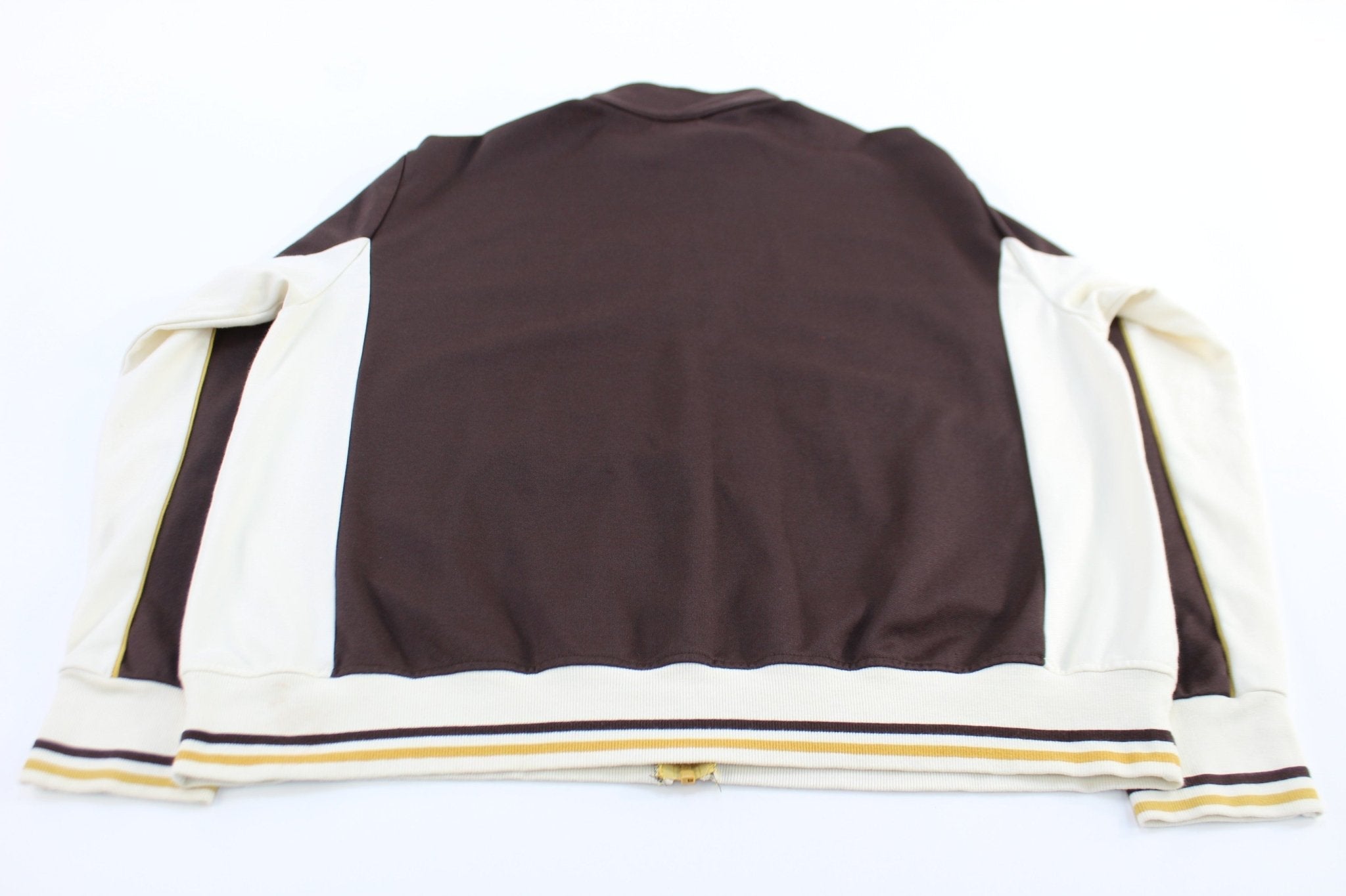 Mossimo Embroidered Logo Brown, Cream, & Yellow Track Jacket - Jackets - Thrifted Threads