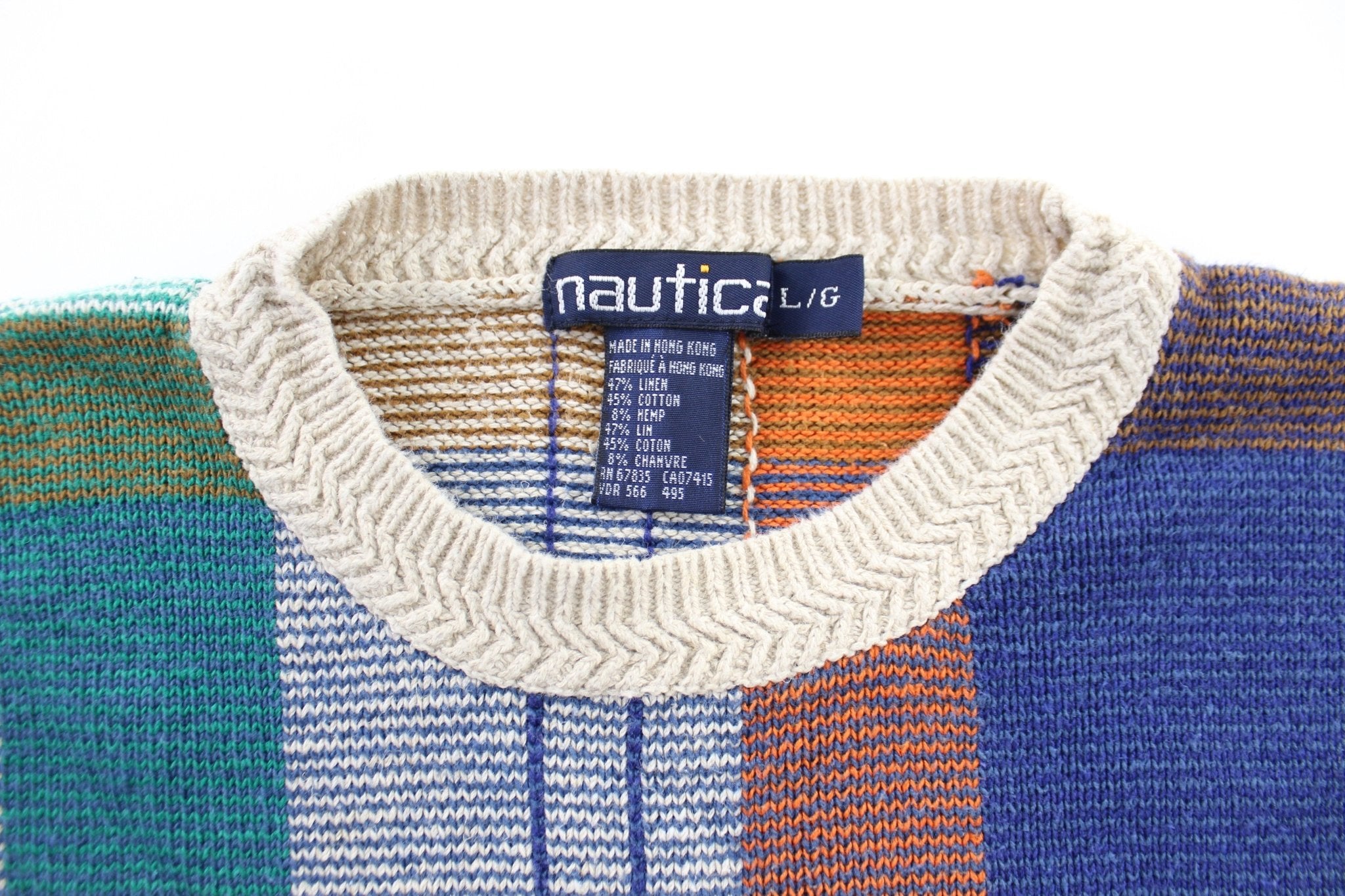 Nautica Plaid Patterned Colorblock Sweater - ThriftedThreads.com